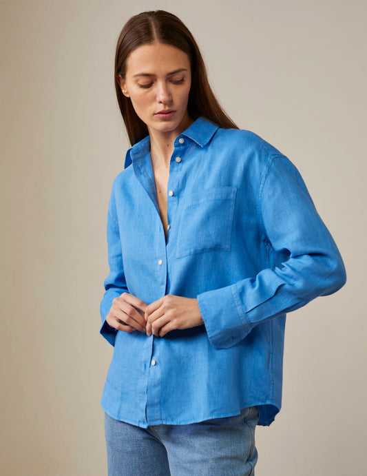 Charlotte blue linen shirt - Linen - Shirt Collar