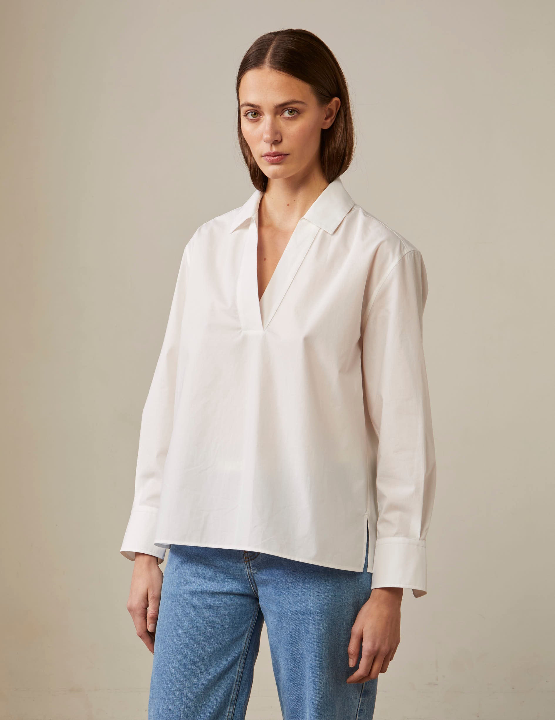 White Harmelle blouse - Poplin - V Collar