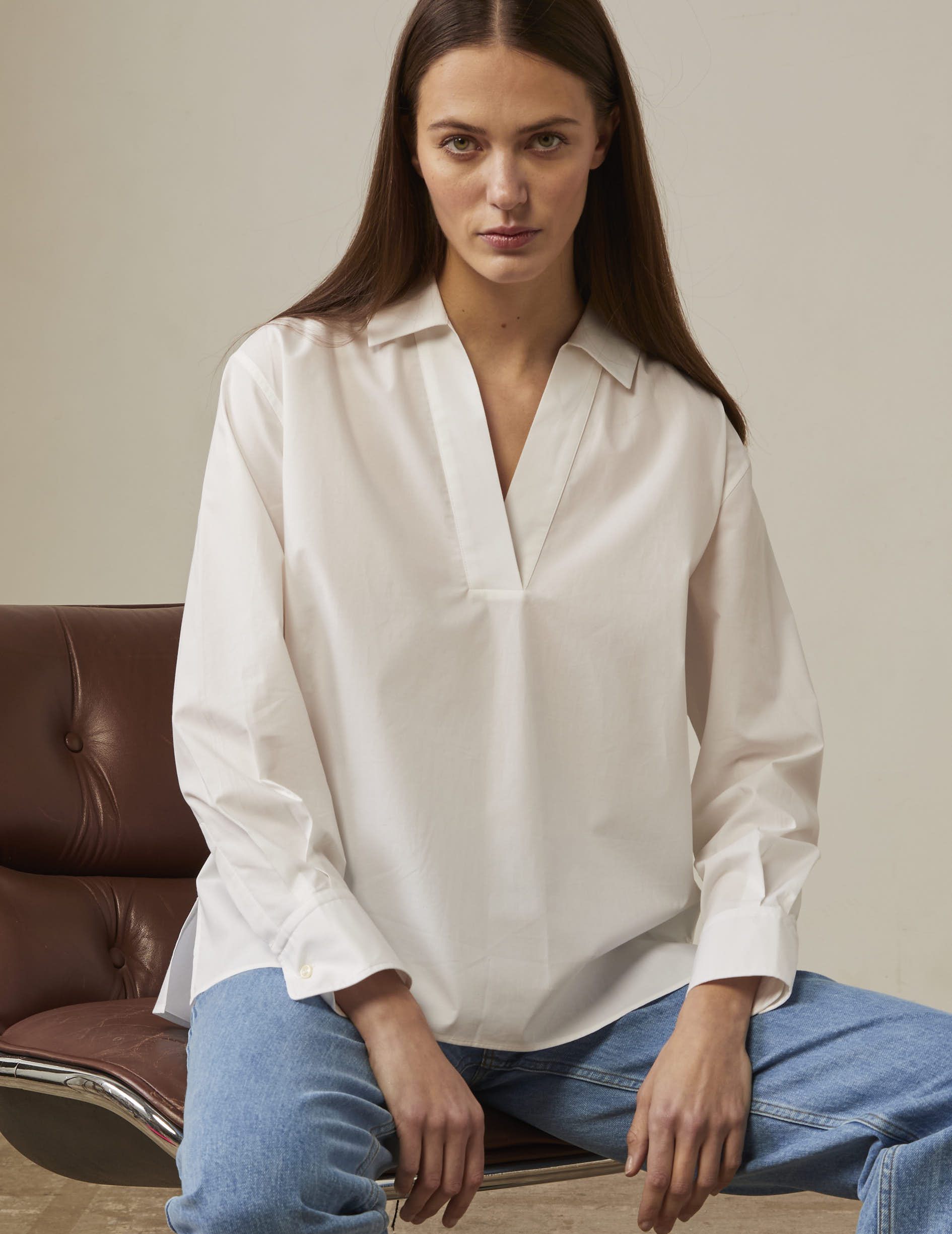 White Harmelle blouse - Poplin - V Collar