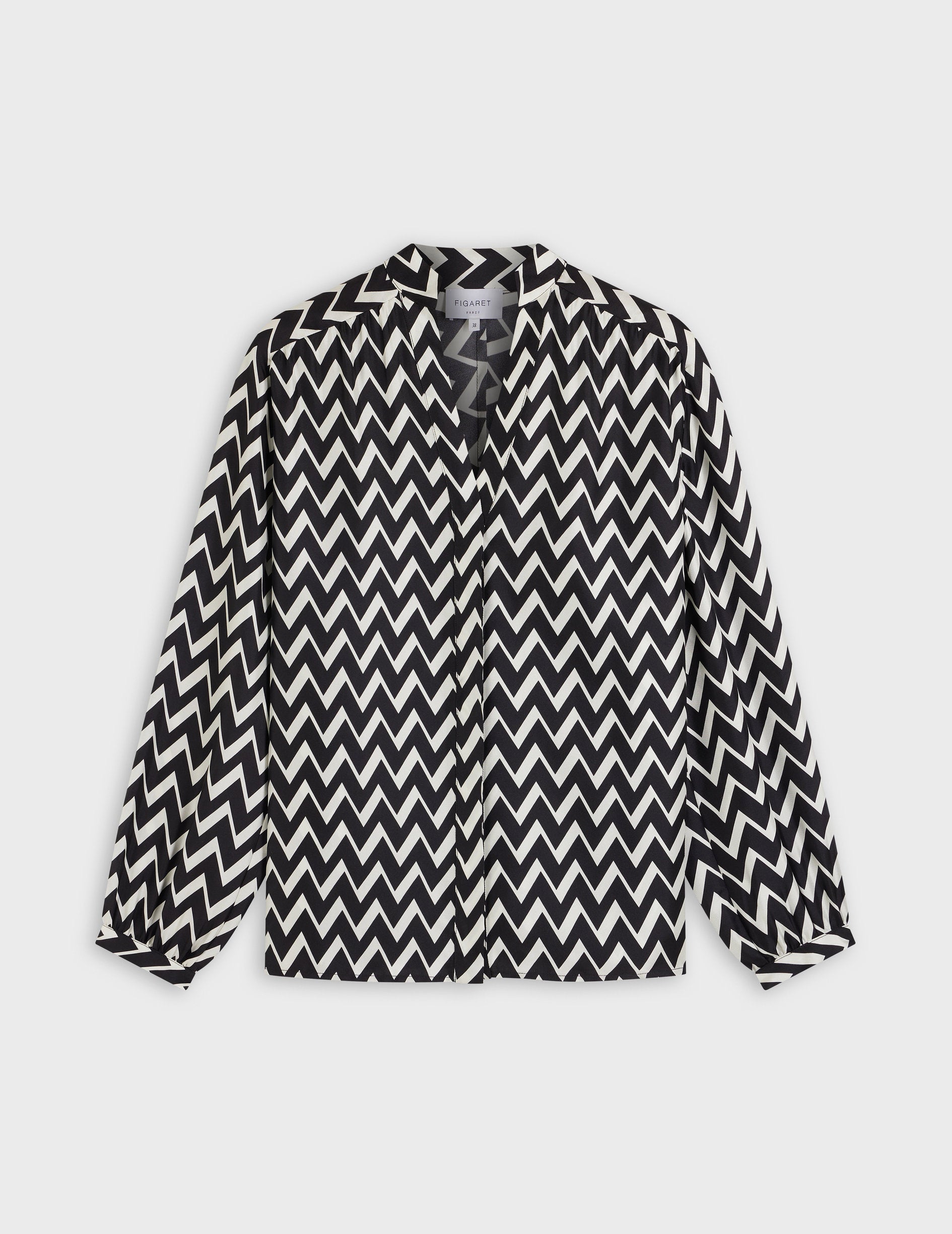 Printed black Léna hidden throat blouse - Silk - V Collar