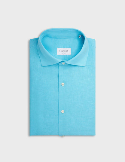 Aristote shirt in turquoise linen