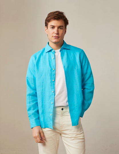 Aristote shirt in turquoise linen