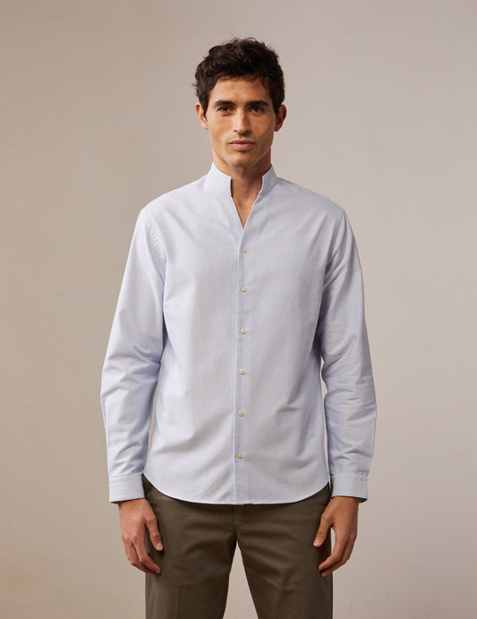 Striped blue Carl shirt - Oxford - Open straight Collar