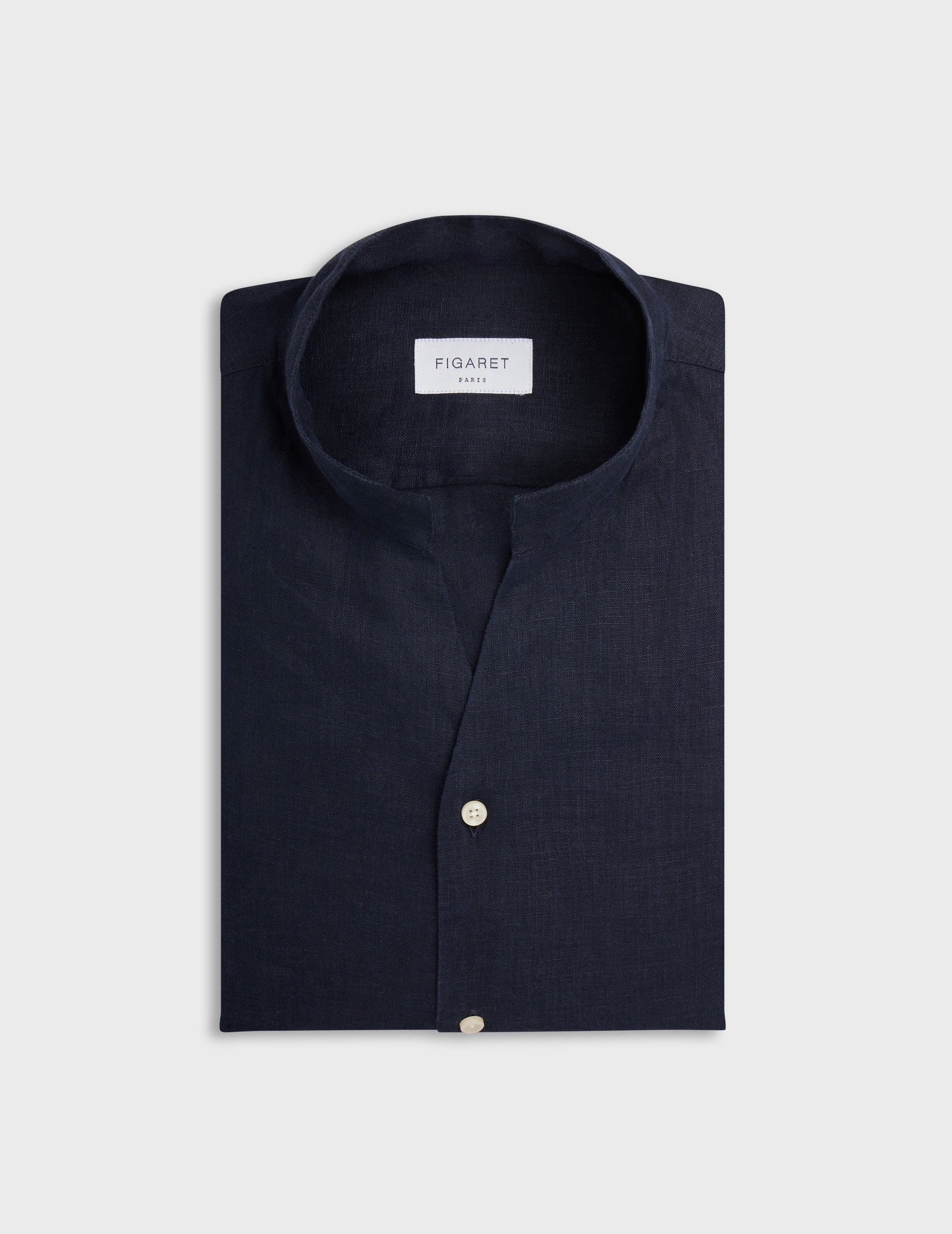 Navy linen Carl shirt - Linen - Open straight  Collar