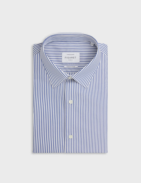  fitted navy Striped wrinkle-free shirt - Poplin - Figaret Collar
