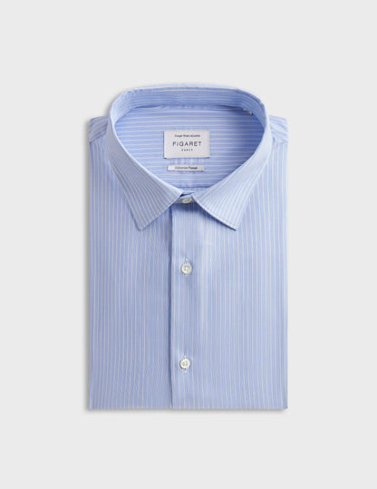 Striped blue semi-fitted wrinkle-free shirt