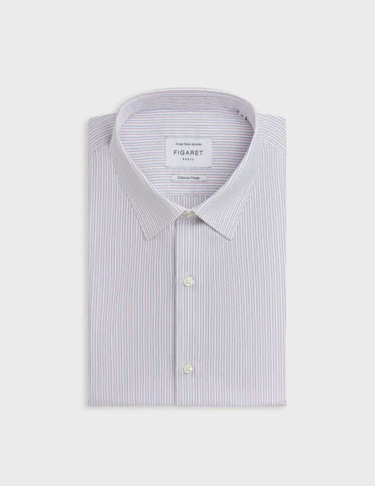 Striped red semi-fitted shirt - Poplin - Figaret Collar