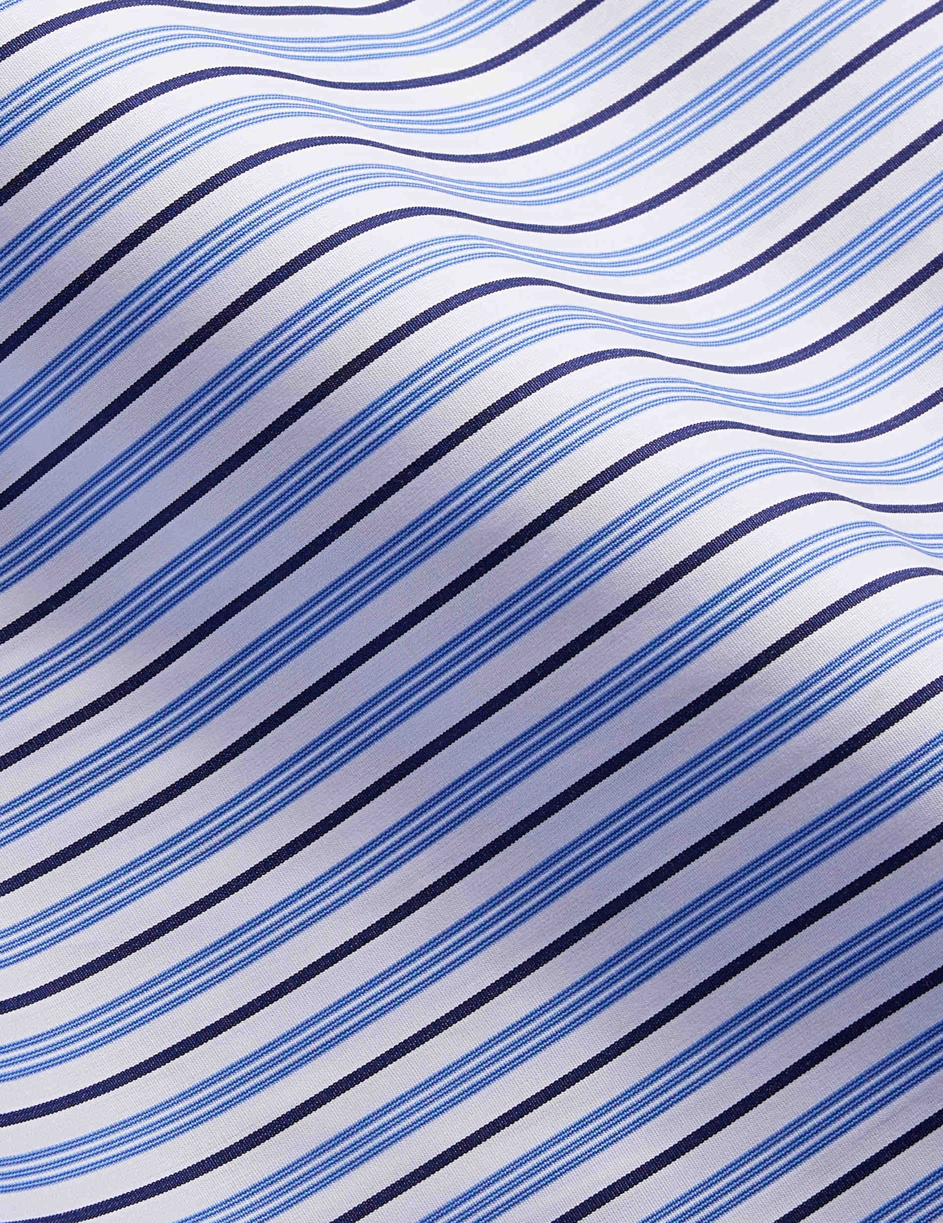 Chemise semi-ajustée rayée bleu marine - Popeline - Col Figaret