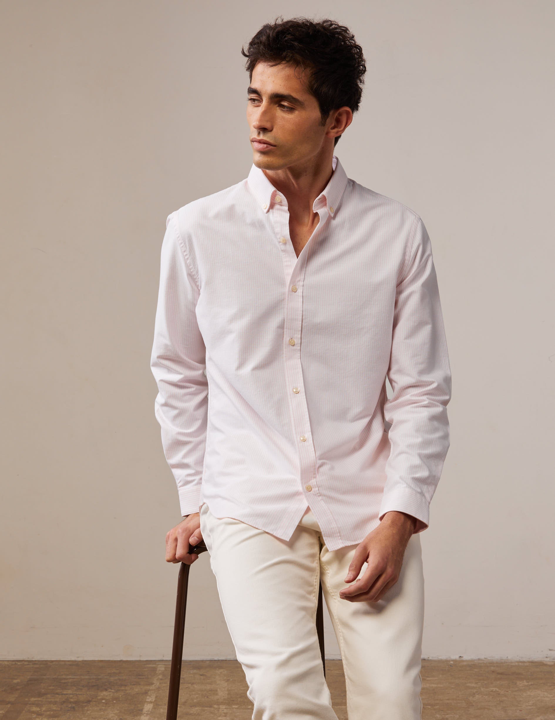Striped light pink Gaspard shirt - Oxford - American Collar