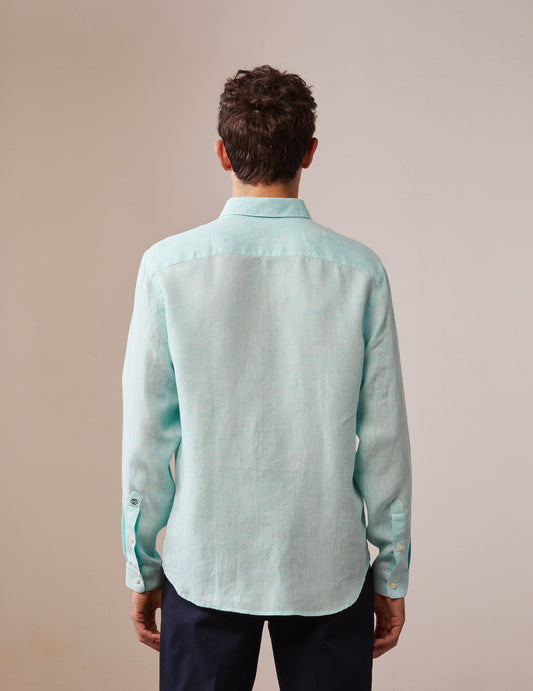 Gaspard shirt in turquoise green linen