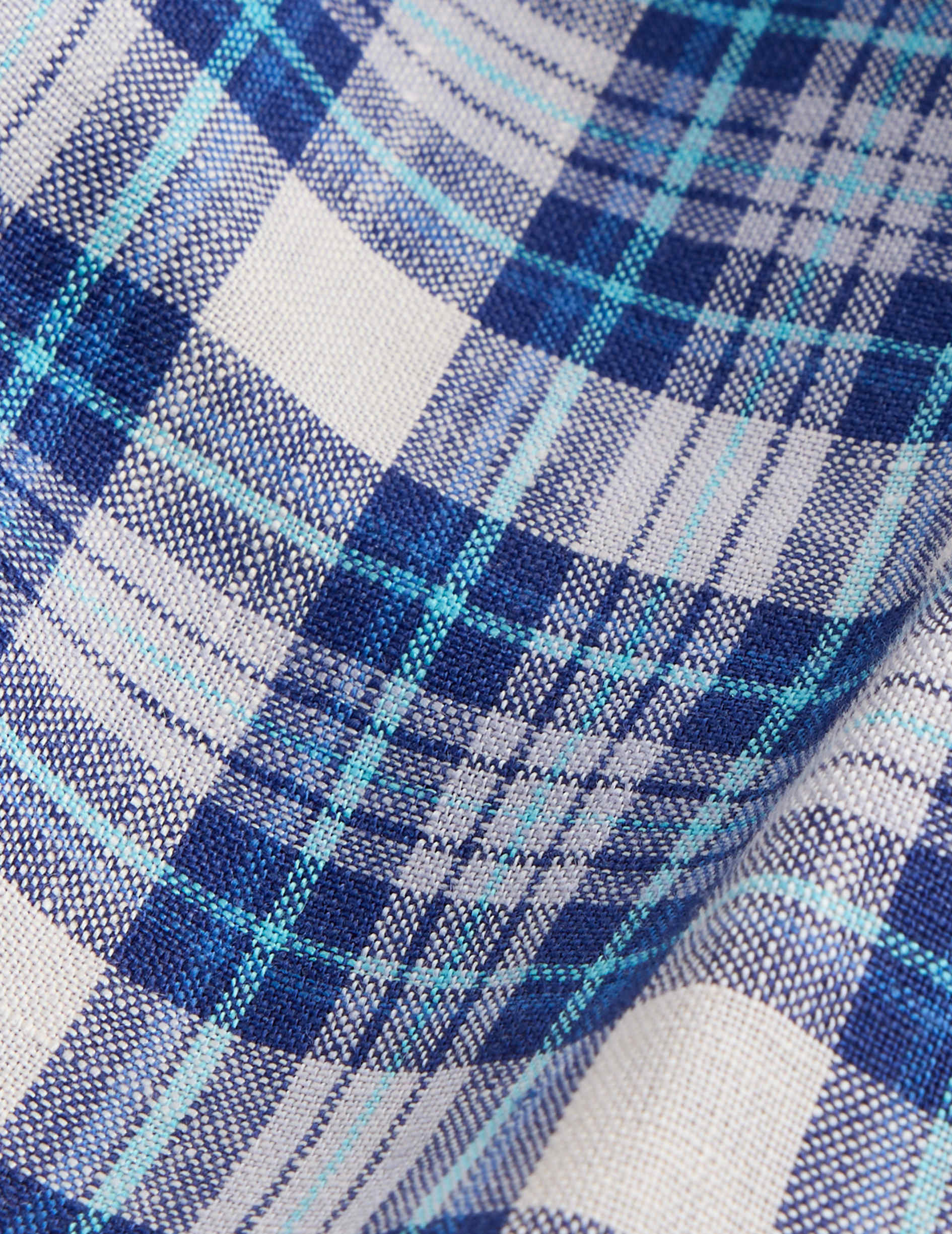 Gaspard navy blue linen checked shirt - Linen - American Collar