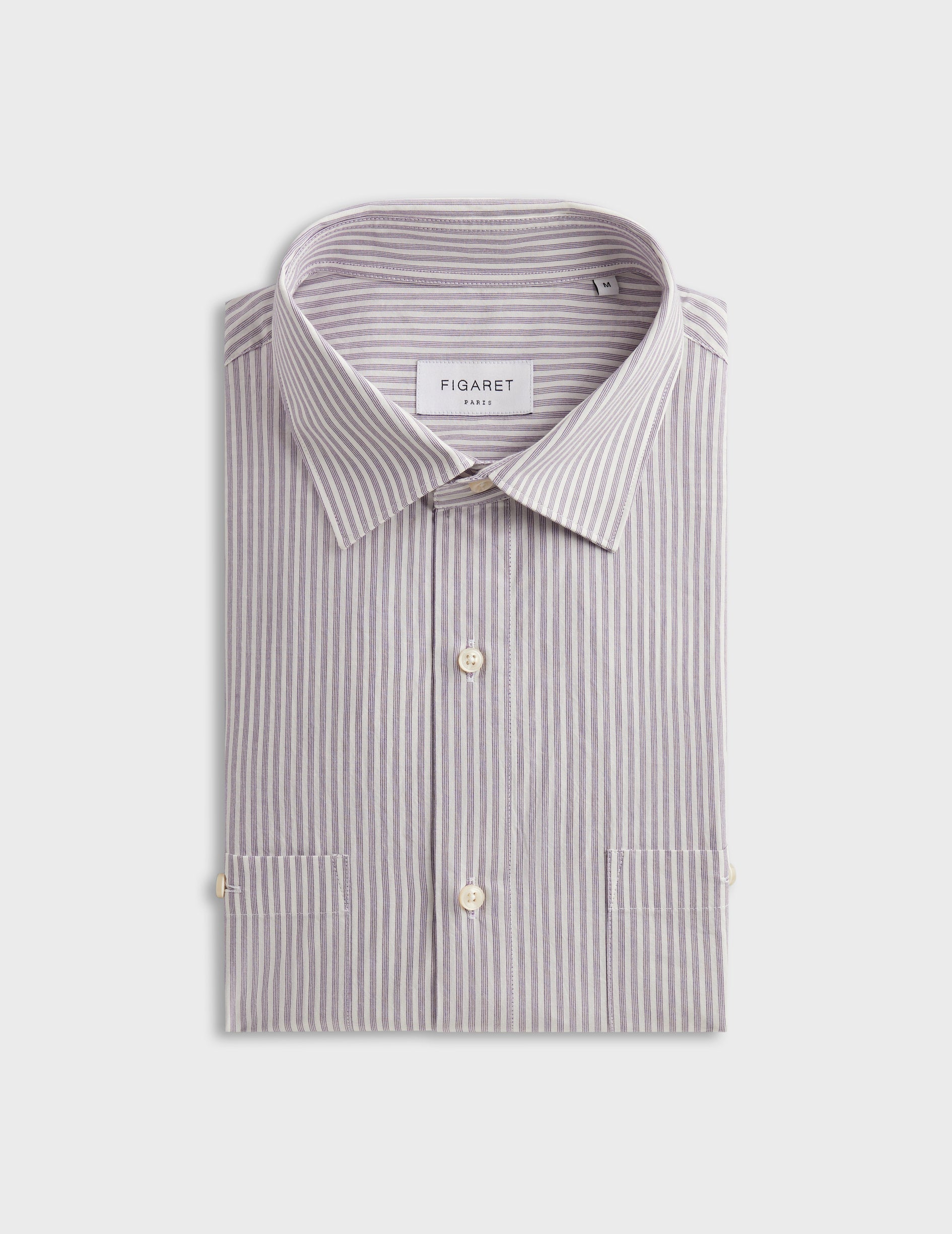 Chemise Léonard rayée violette - Popeline - Col Français