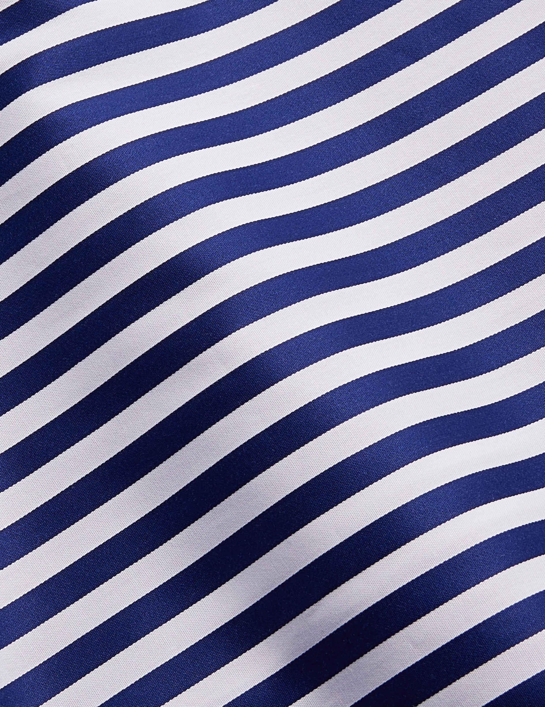 Chemise semi-ajustée rayée bleu marine - Popeline - Col Majestueux