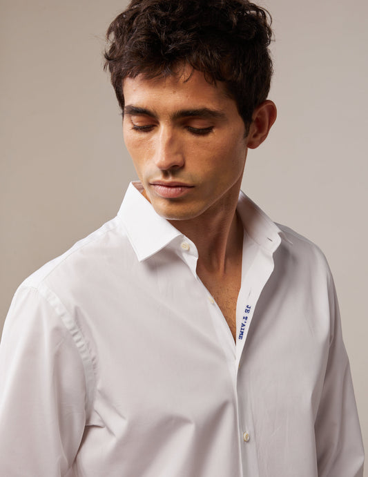 White "Je t'aime" shirt with blue embroidery - Poplin - Figaret Collar