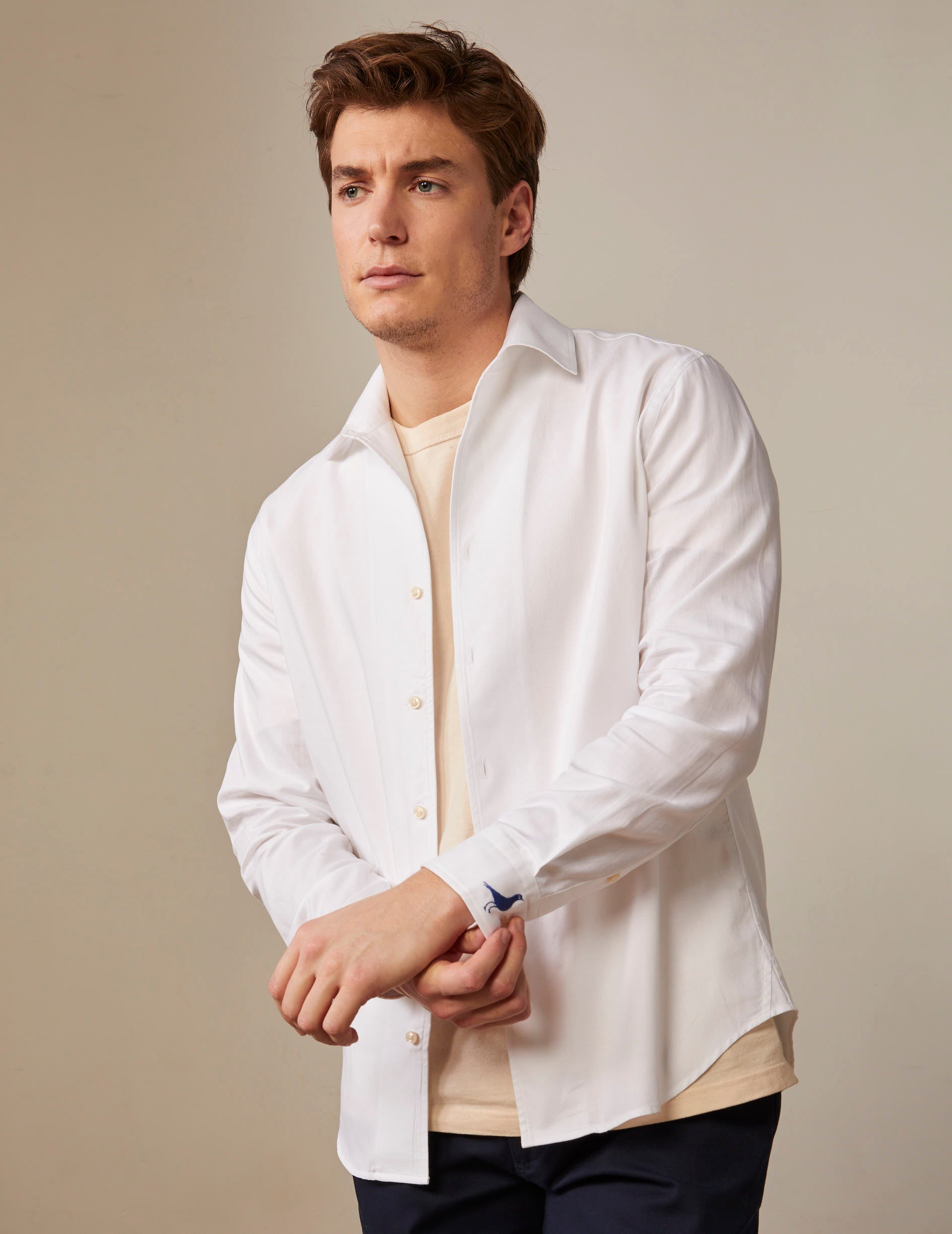 White Pedro shirt - Piqué cotton - Shirt Collar