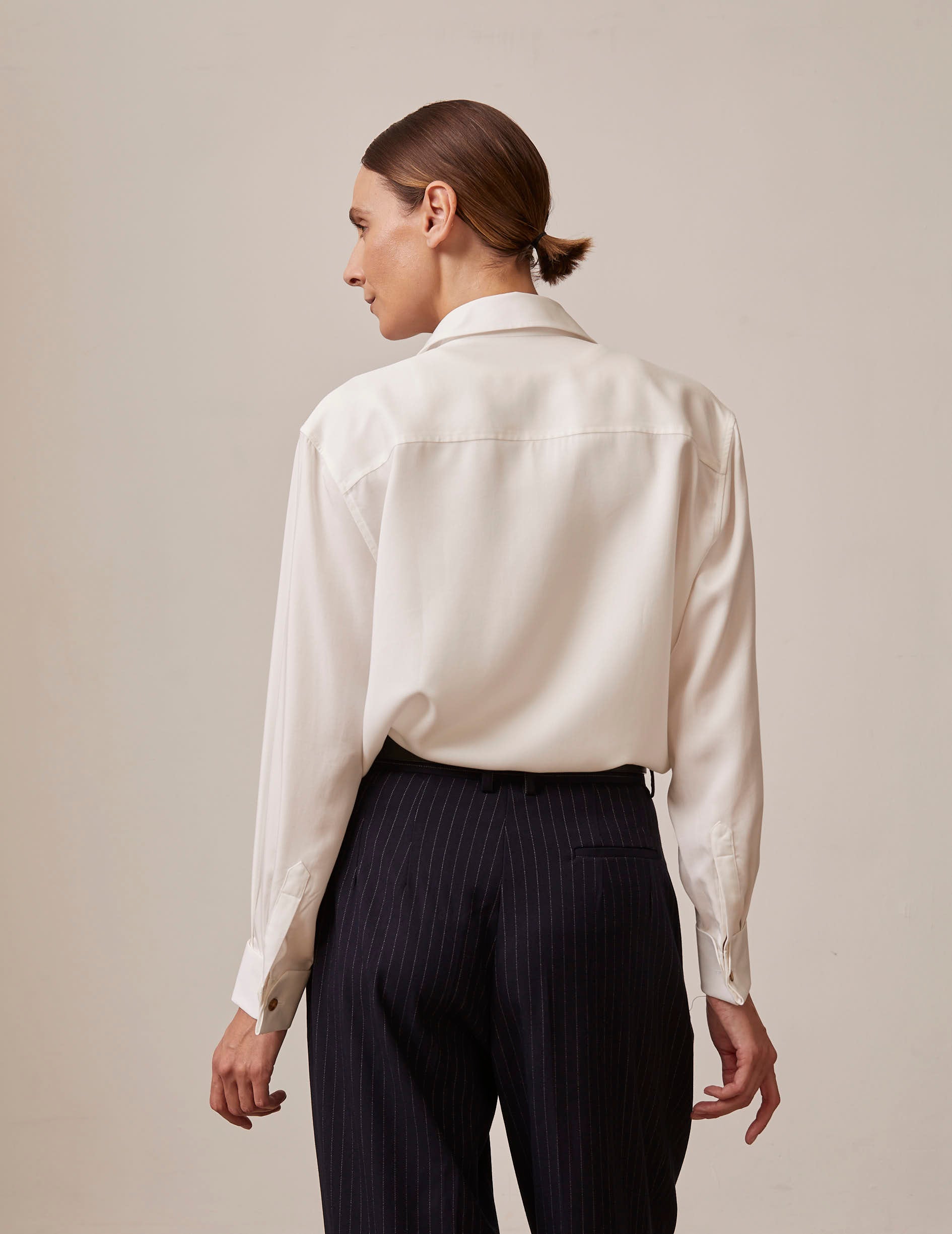 Chemise Hannah blanche - Lyocell - Col Chemise - Poignets Mousquetaires