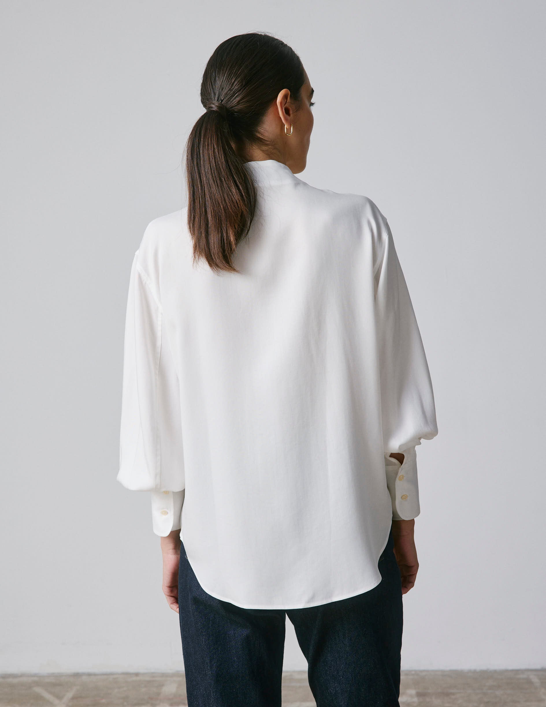 White Hidden buttons placket Ilena shirt - Lyocell - Rising Shawl Collar