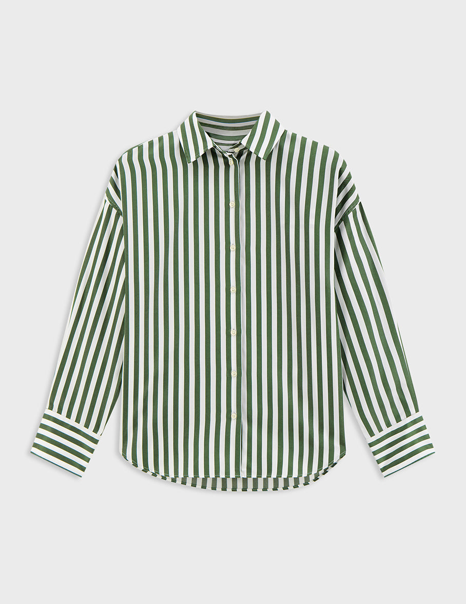 Oversized green striped Lizandra shirt - Lyocell - Shirt Collar