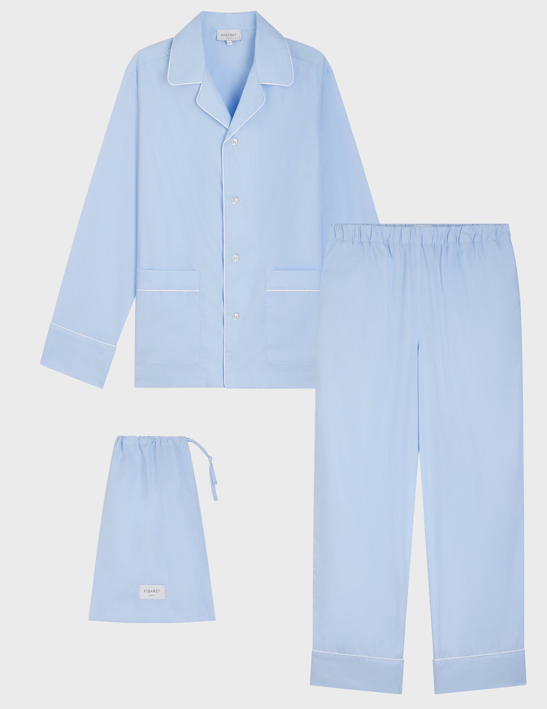 Pyjama Louise en fil-à-fil bleu brodé "Je t'aime"