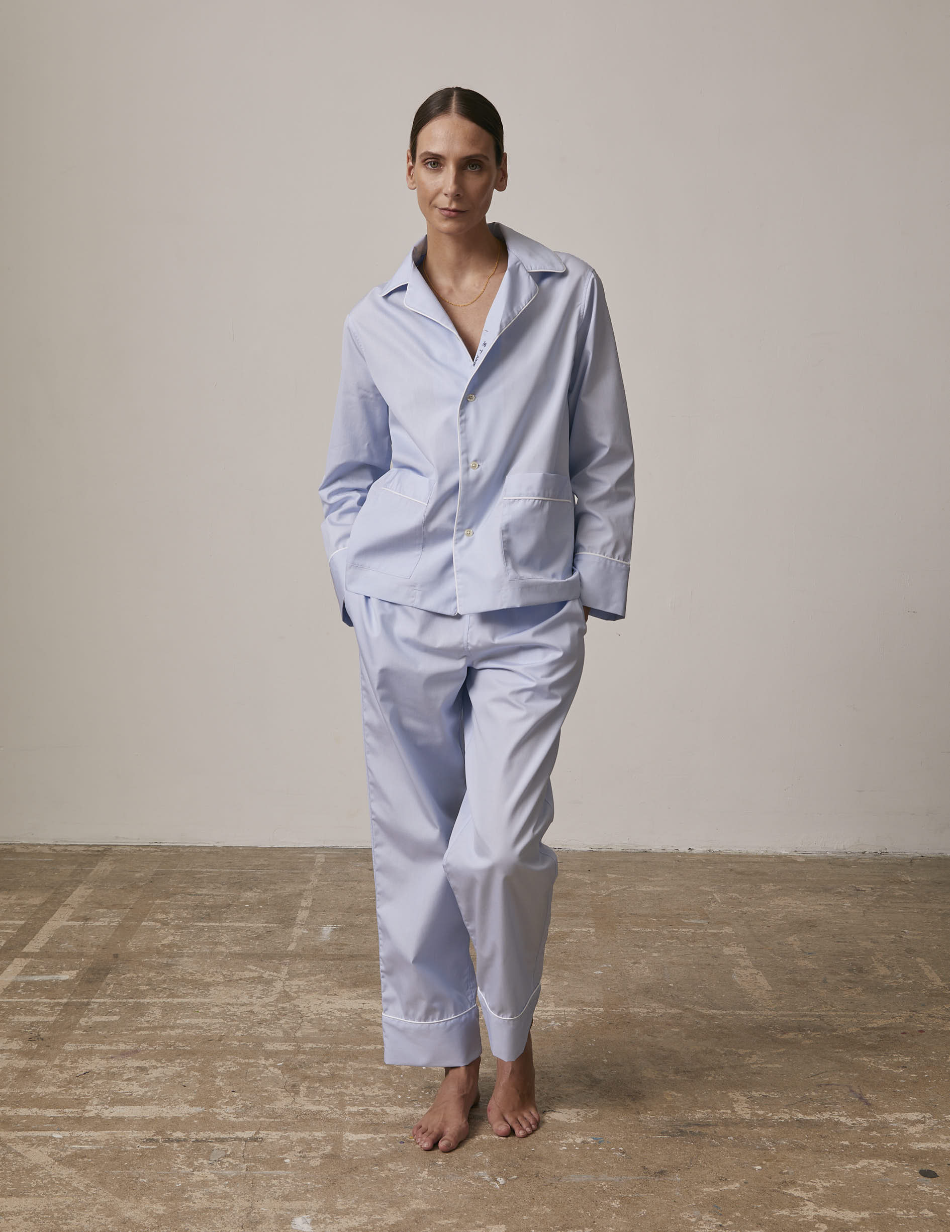 Pyjama Louise en fil-à-fil bleu brodé "Je t'aime"
