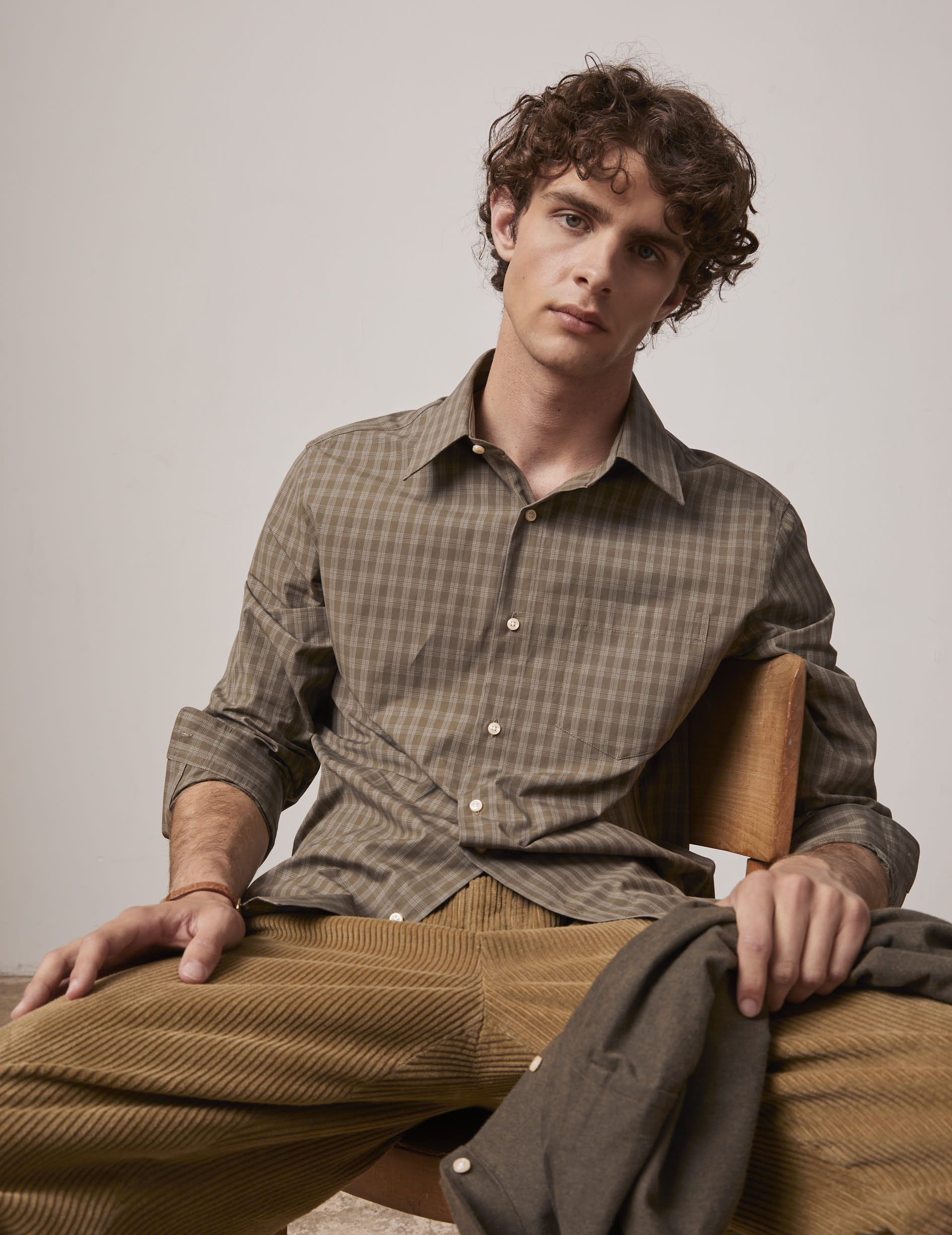 Khaki checked Arnold shirt - Poplin - Prodigious Collar