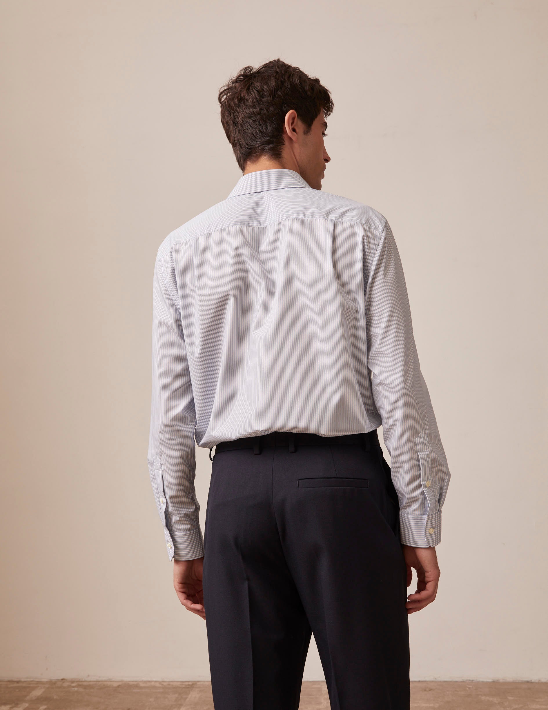 Chemise classique Voyage rayée bleue - Popeline - Col Figaret - Repassage facile