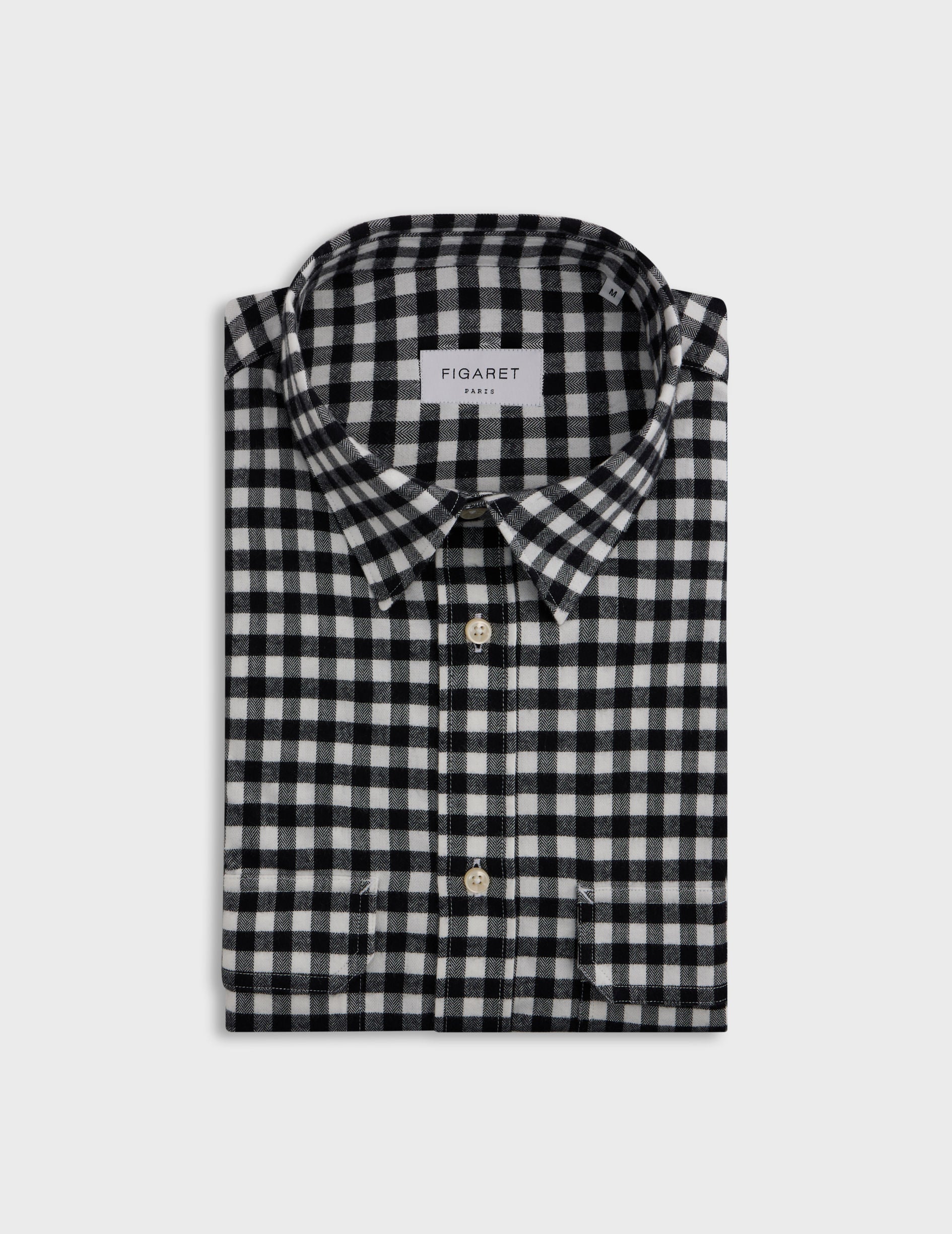 Chemise Florian à carreaux noirs - Flanelle - Col Français