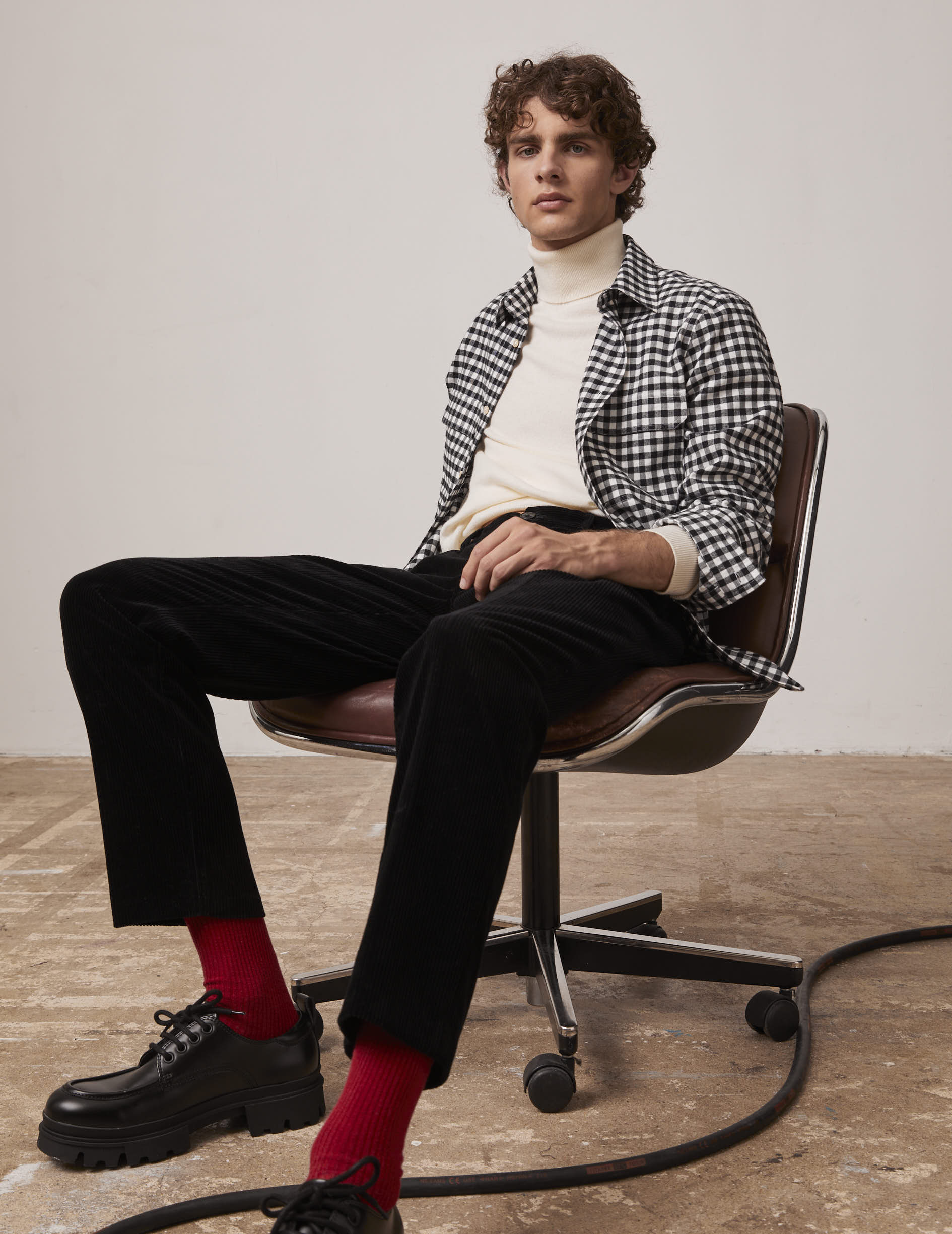 Chemise Florian à carreaux noirs - Flanelle - Col Français