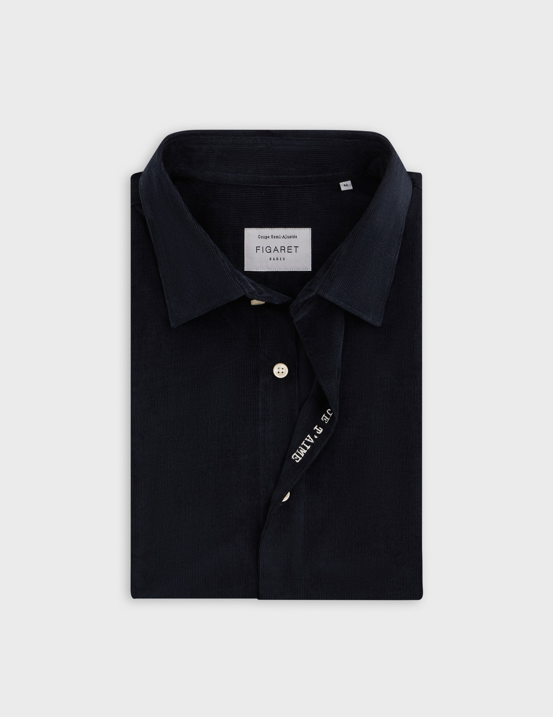 Chemise mixte "Je t'aime" marine - Velours - Col Figaret