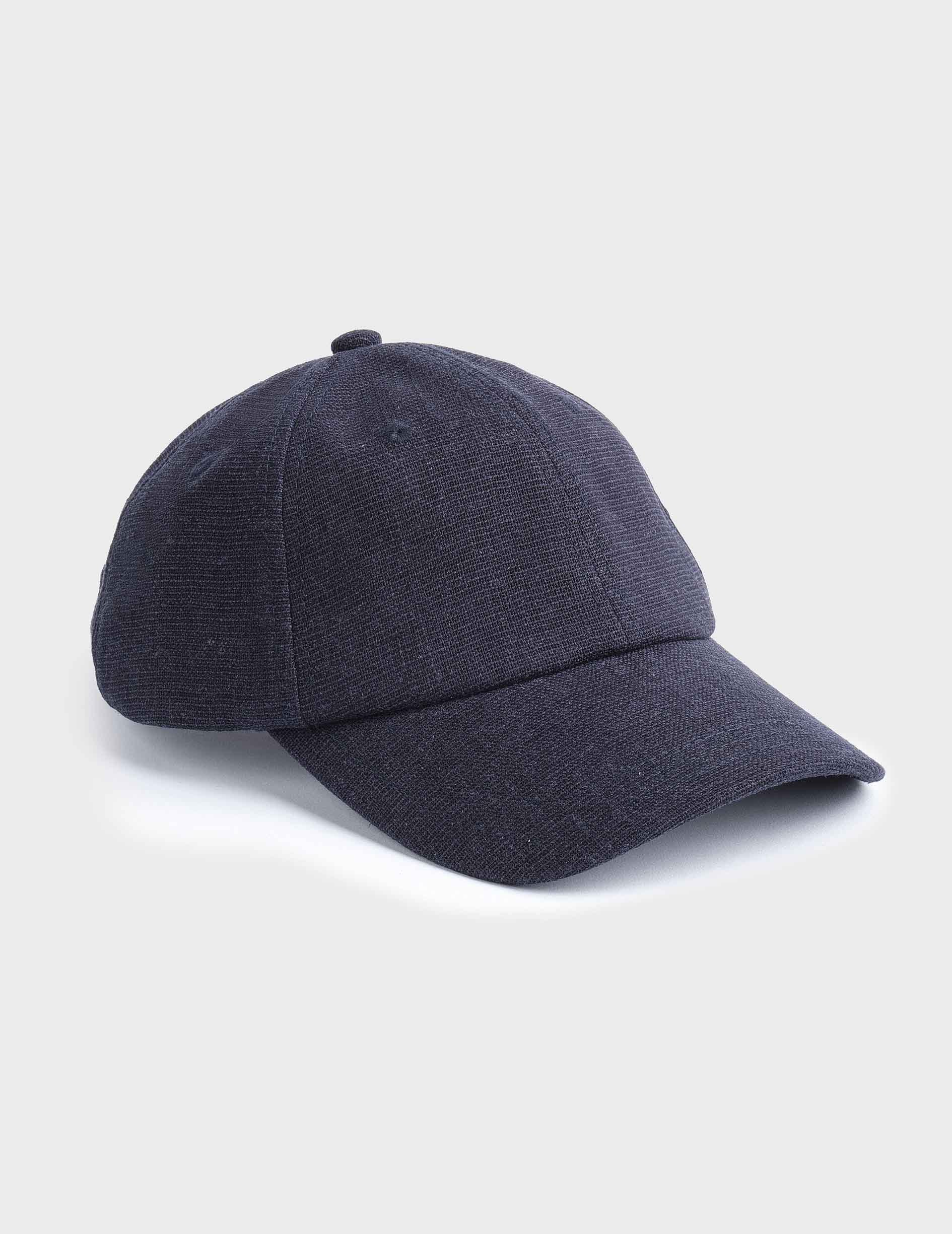 Cap in navy blue viscose canvas and linen