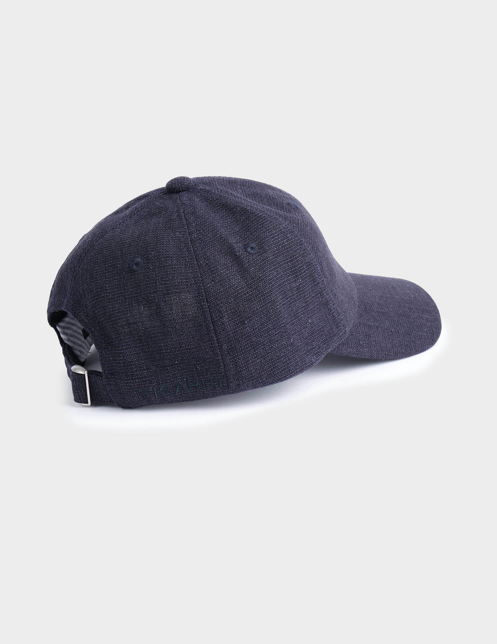 Cap in navy blue viscose canvas and linen