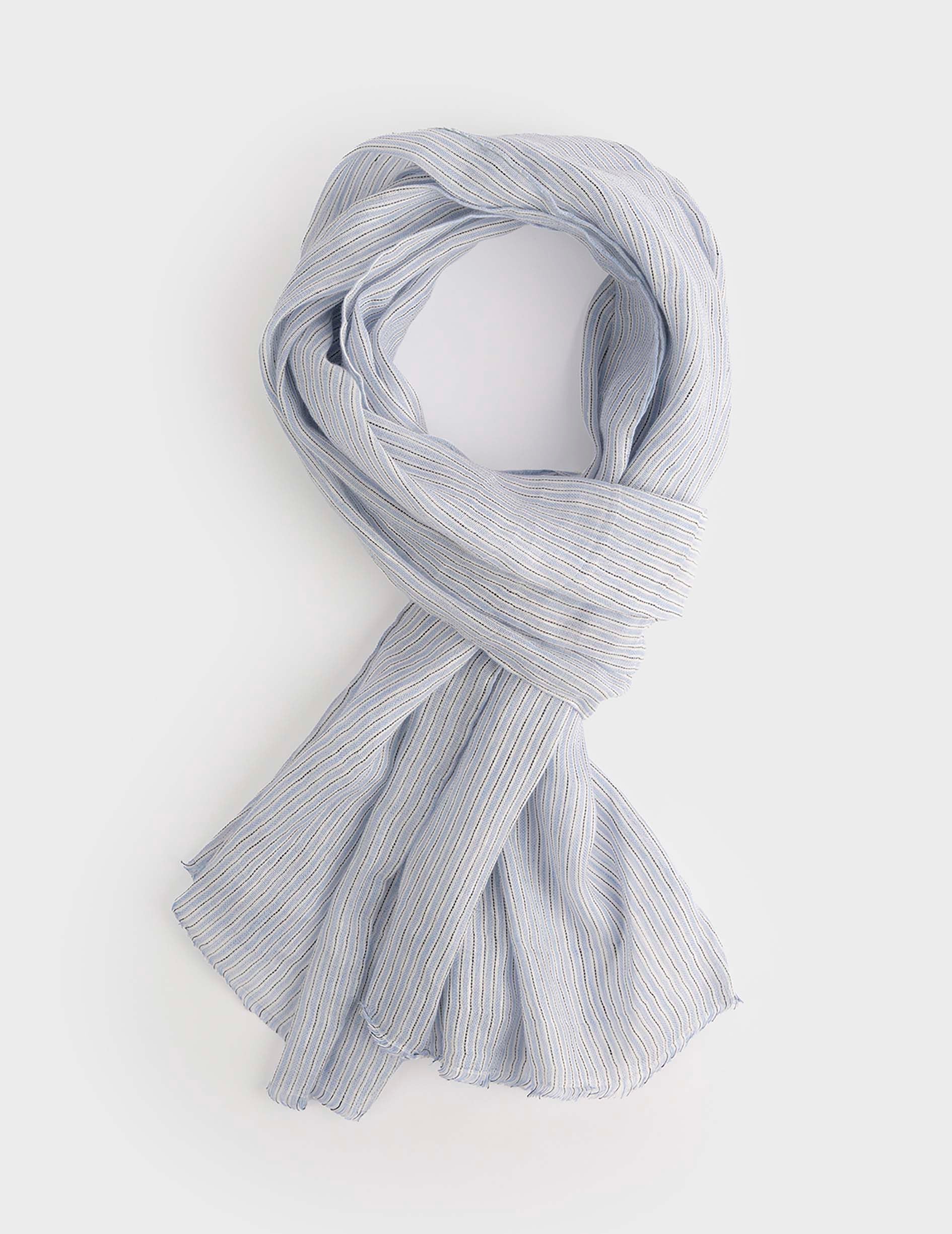 Chèche en lin et coton rayé bleu