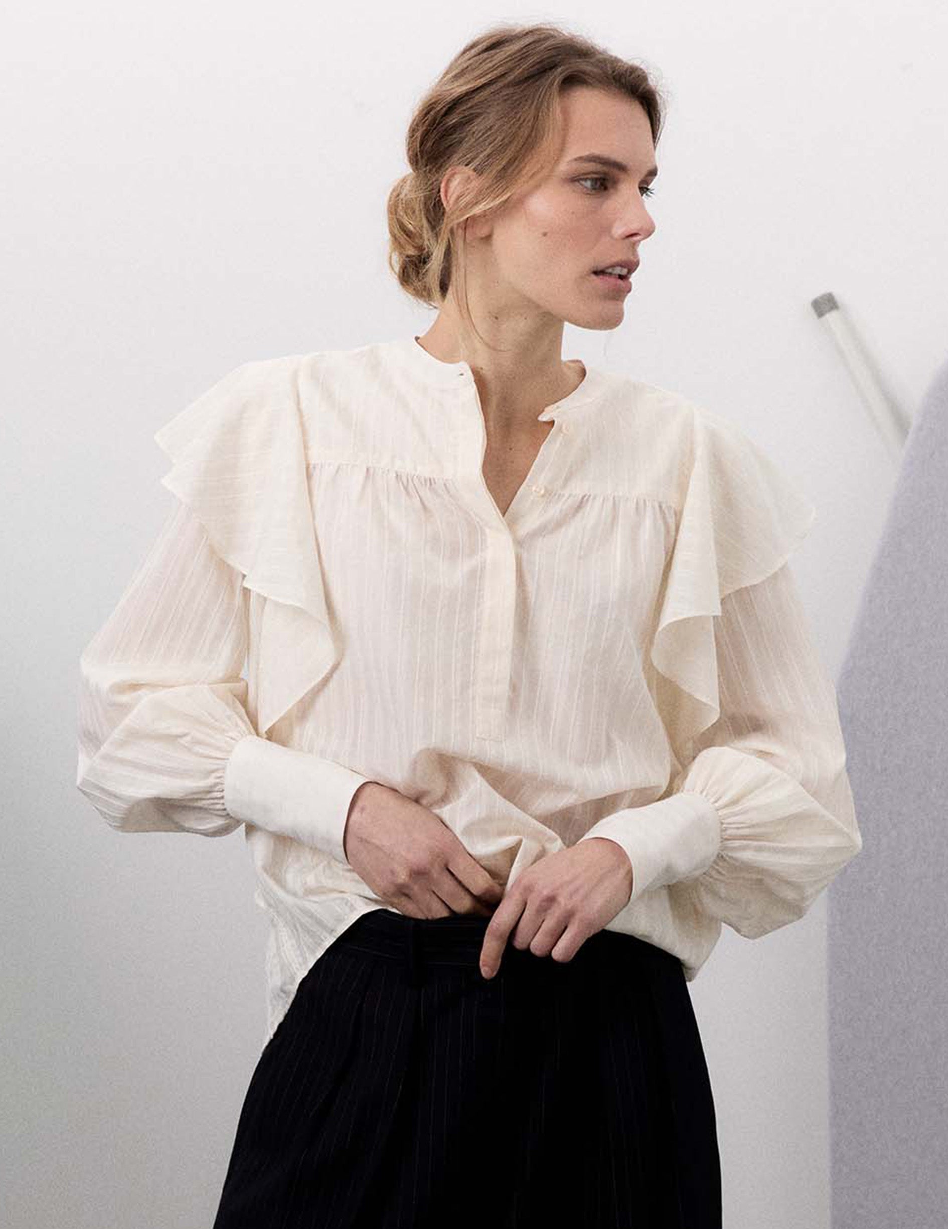 Ecru striped Mira blouse - Canvas - Officer Collar