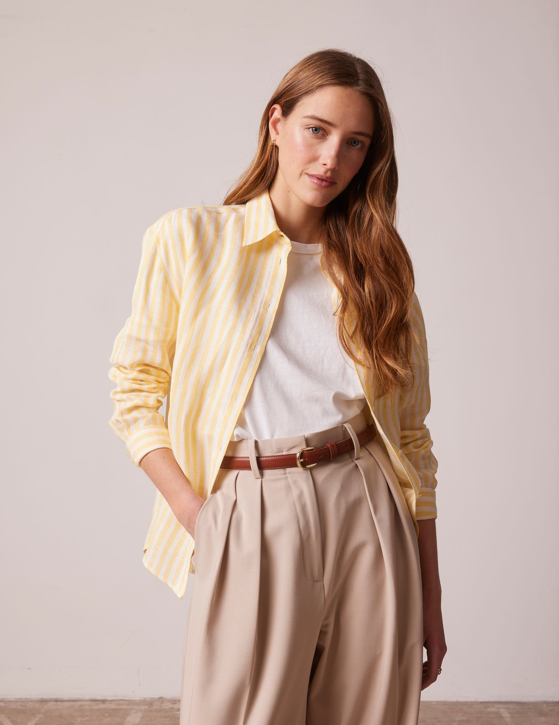 Yellow striped linen Ambre shirt - Linen - Shirt Collar
