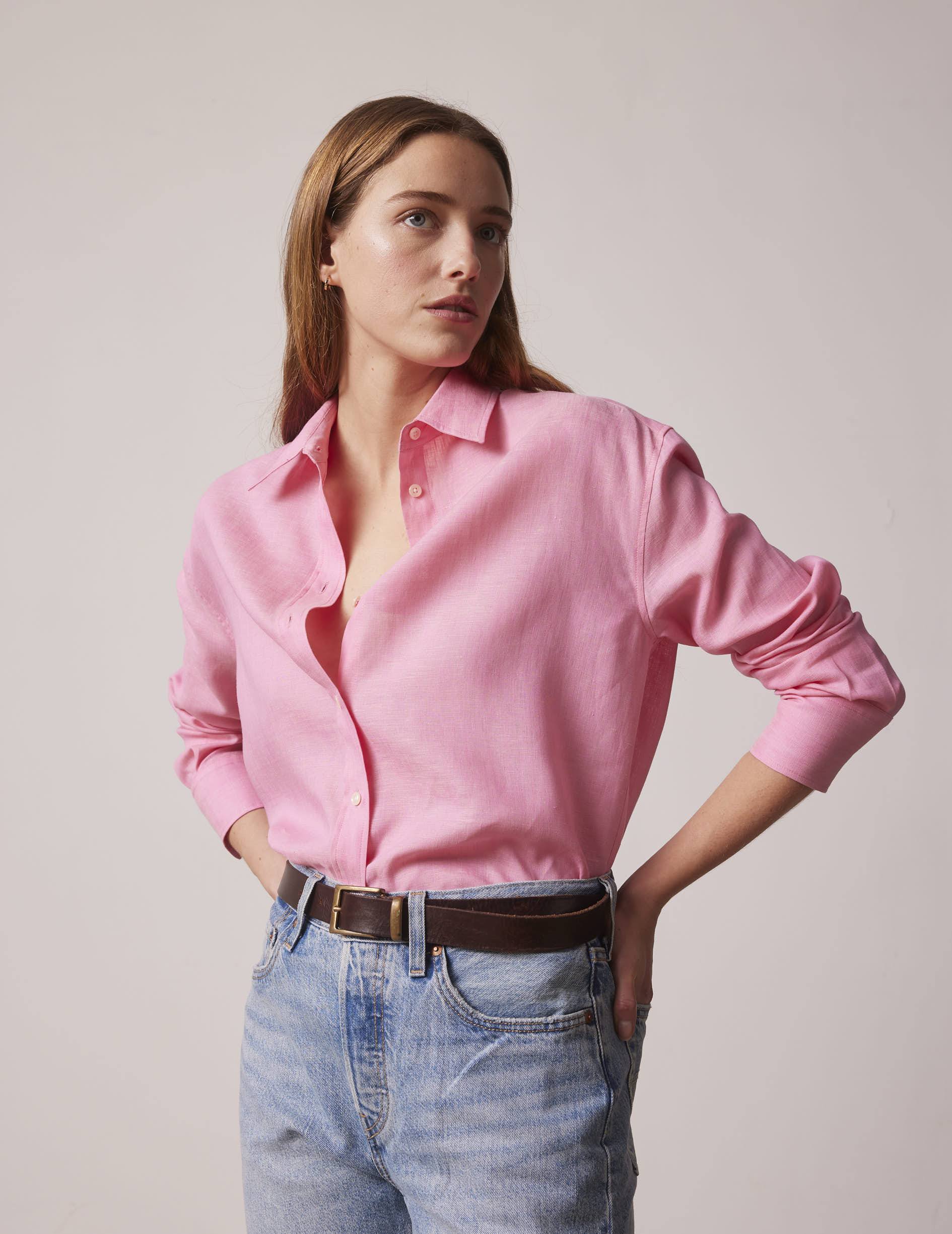 Pink linen Ambre shirt - Linen - Shirt Collar