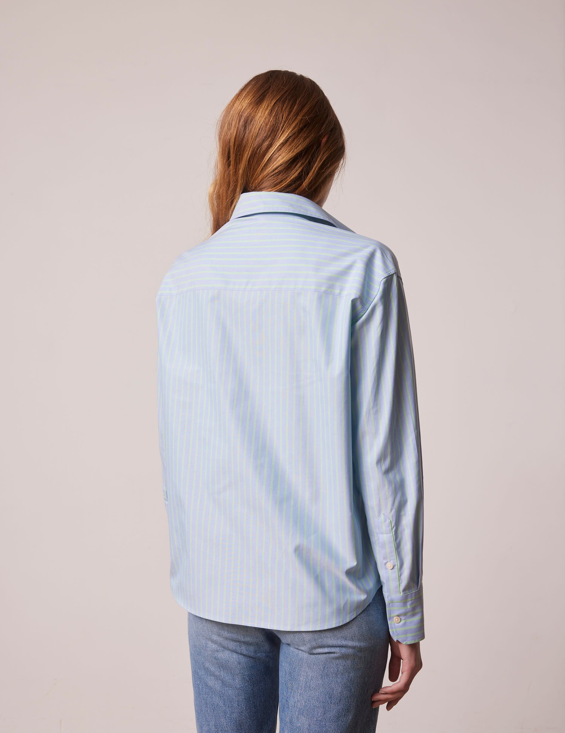Green striped Charlotte shirt - pin point - Shirt Collar