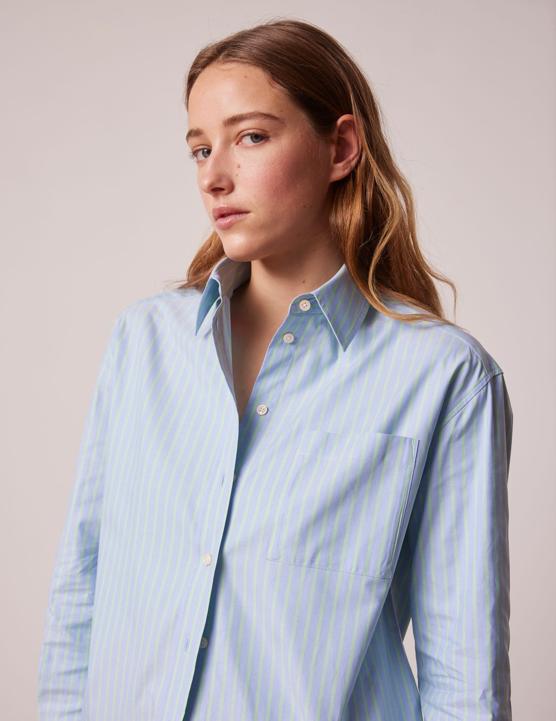 Green striped Charlotte shirt - pin point - Shirt Collar