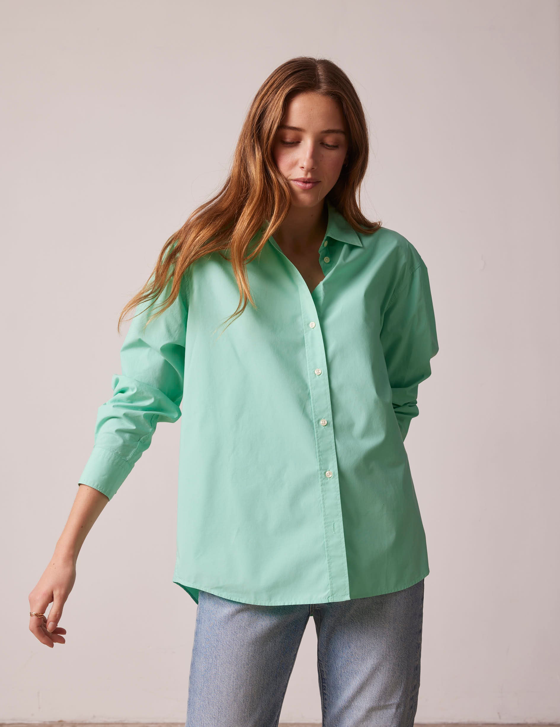Chemise oversize Delina verte - Popeline - Col Chemise