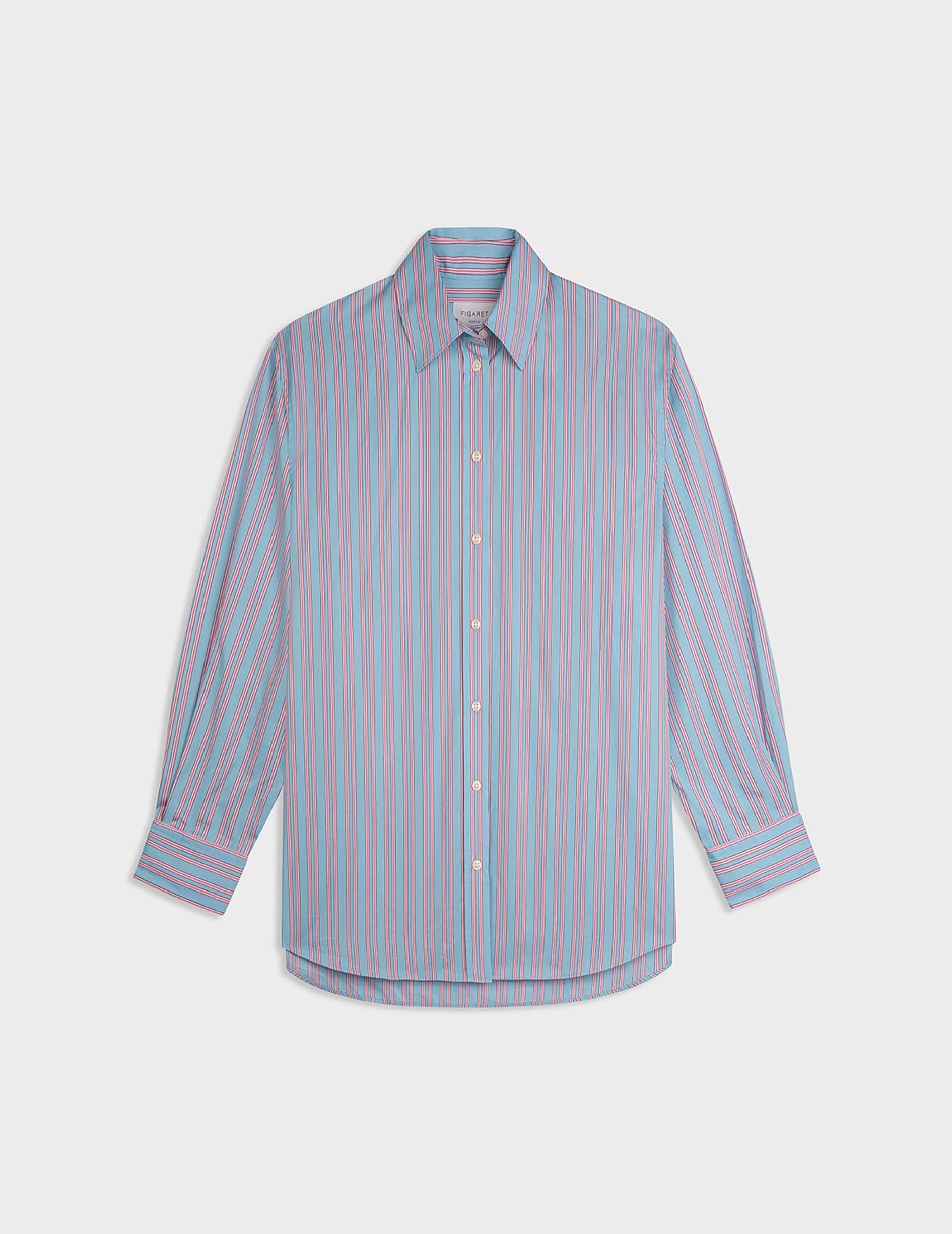 Chemise oversize Delina rayée bleue - Lyocell - Col Chemise