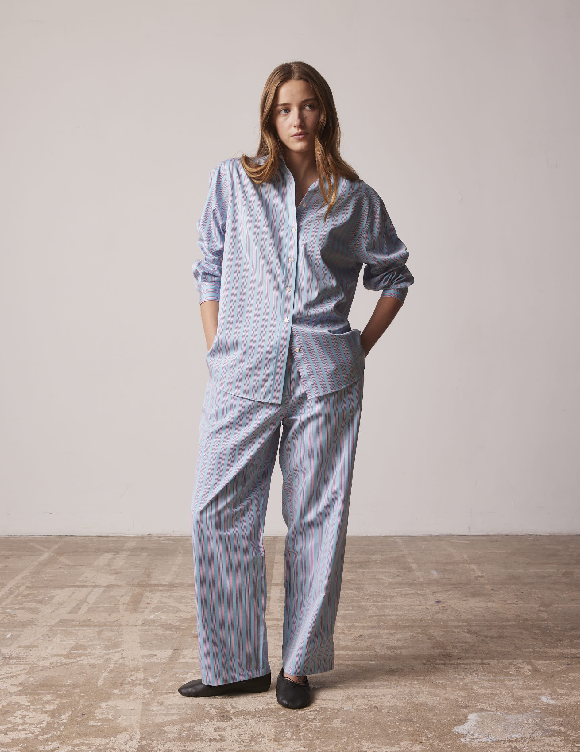 Chemise oversize Delina rayée bleue - Lyocell - Col Chemise