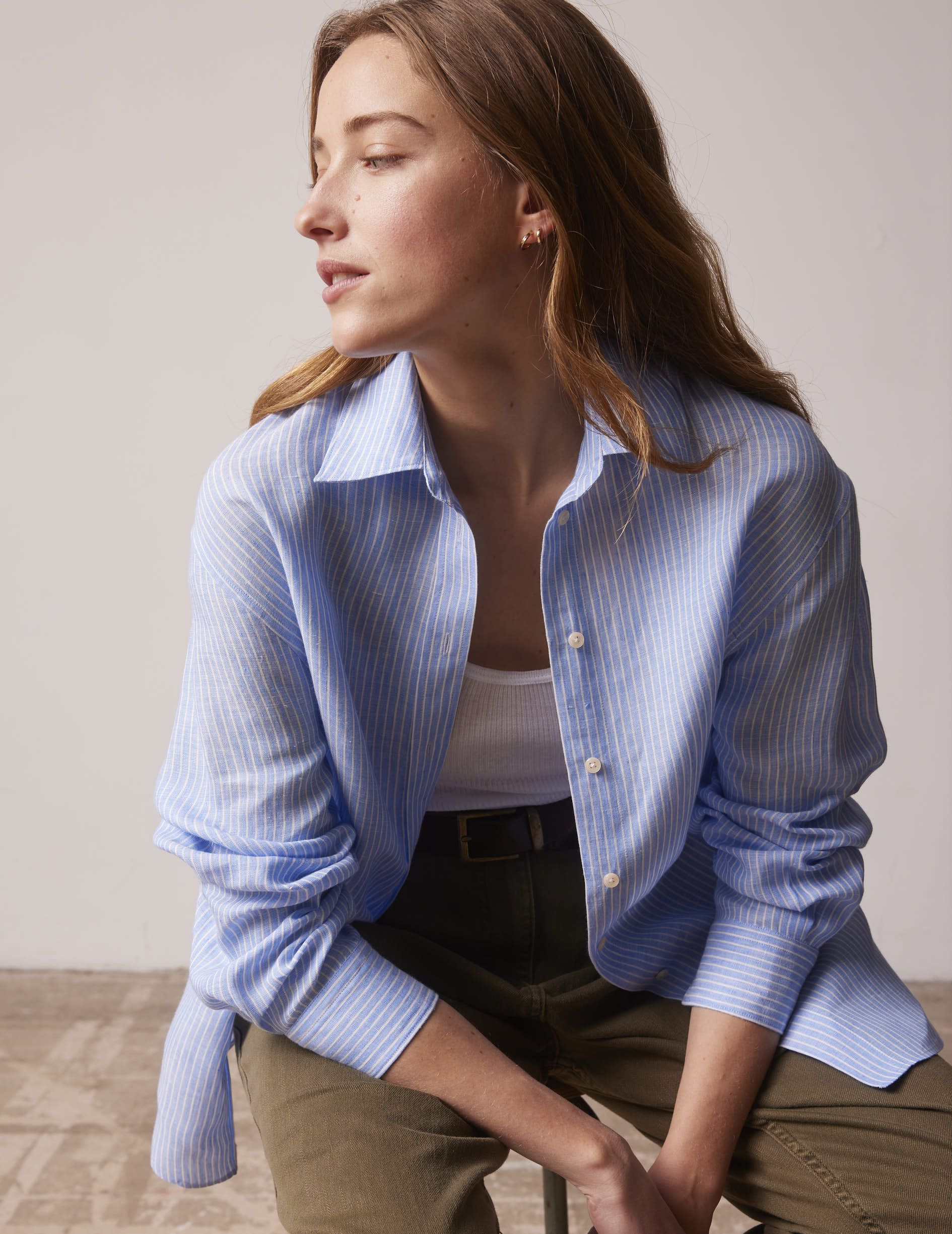 Oversized blue striped linen Delina shirt - Linen - Shirt Collar