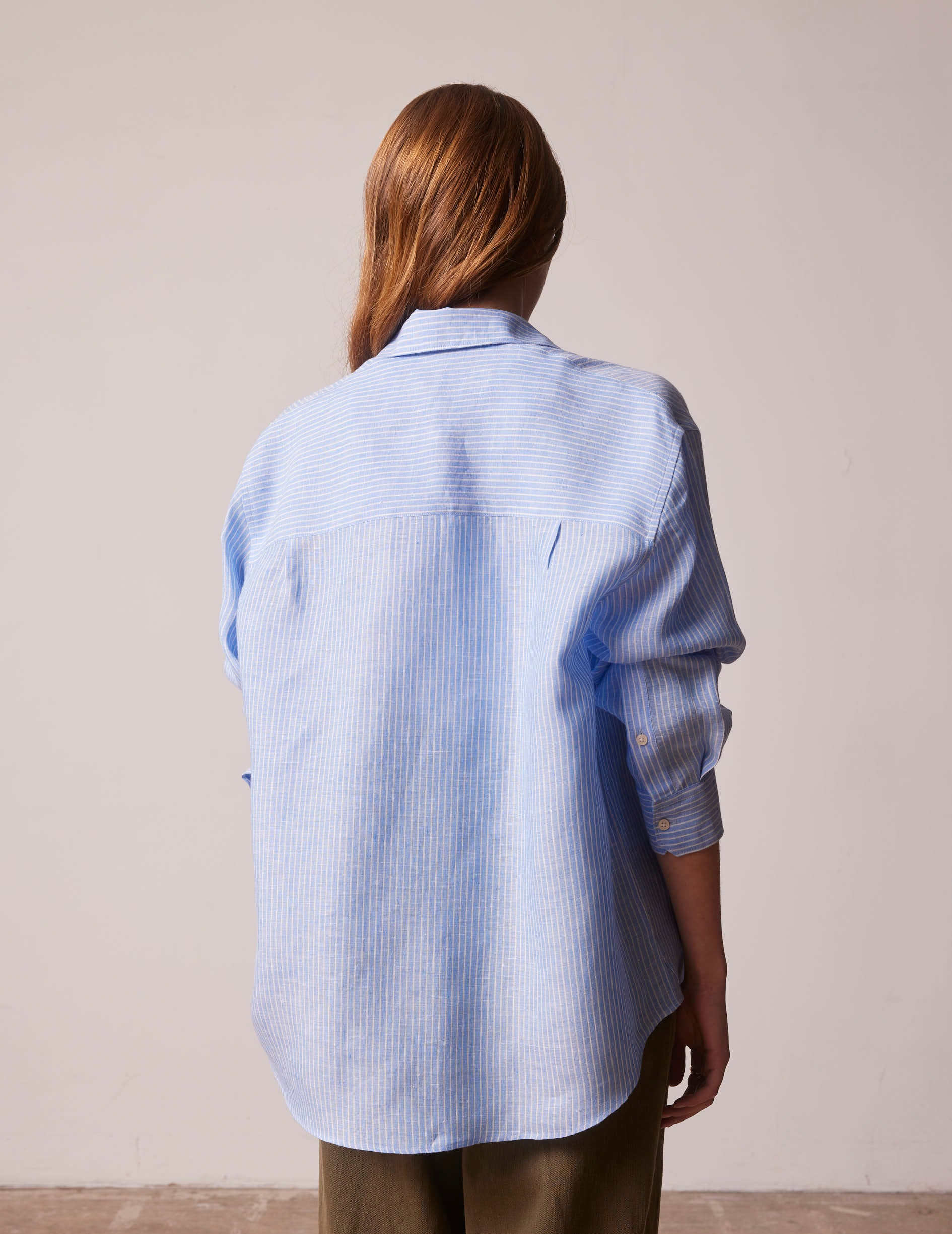 Oversized blue striped linen Delina shirt - Linen - Shirt Collar