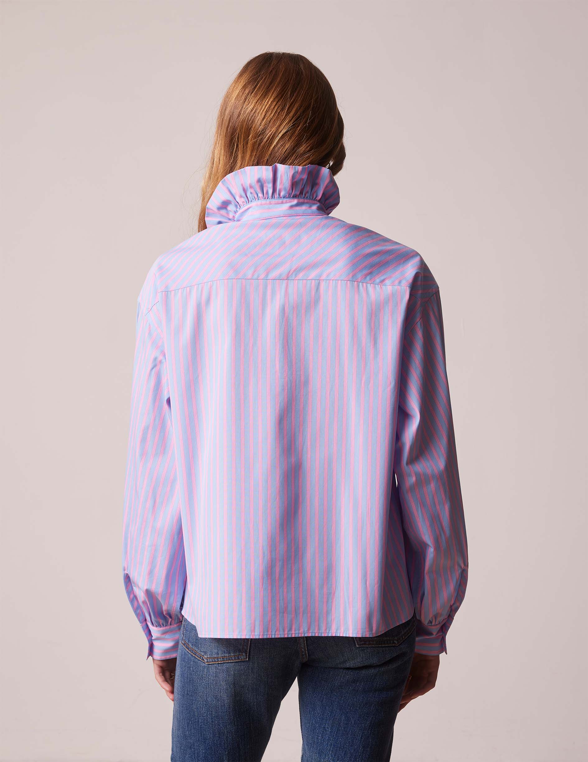 Chemise Greta rayée rose - Popeline - Col Victorien