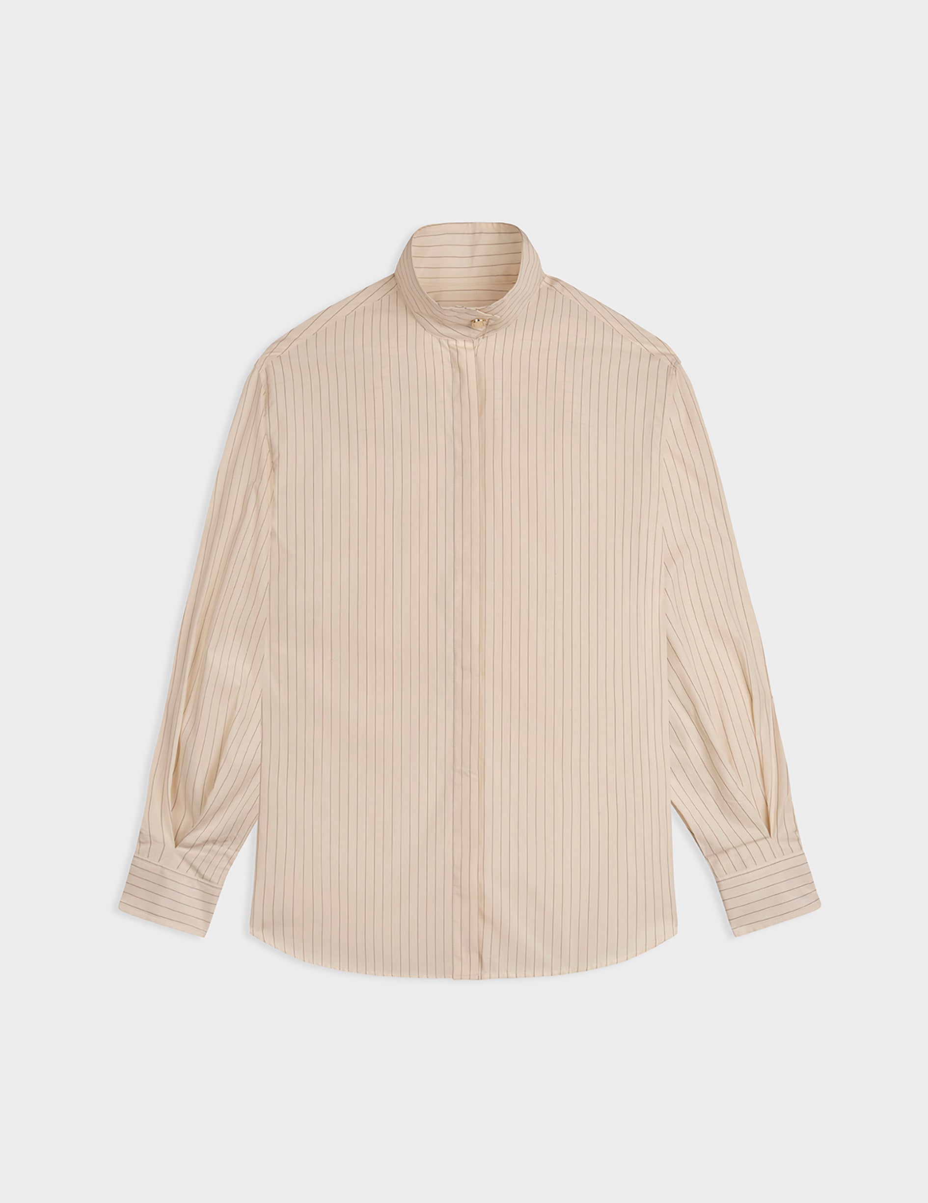 Ecru Hidden buttons placket striped Innaée shirt - Poplin - High stand-up with pointed placket Collar