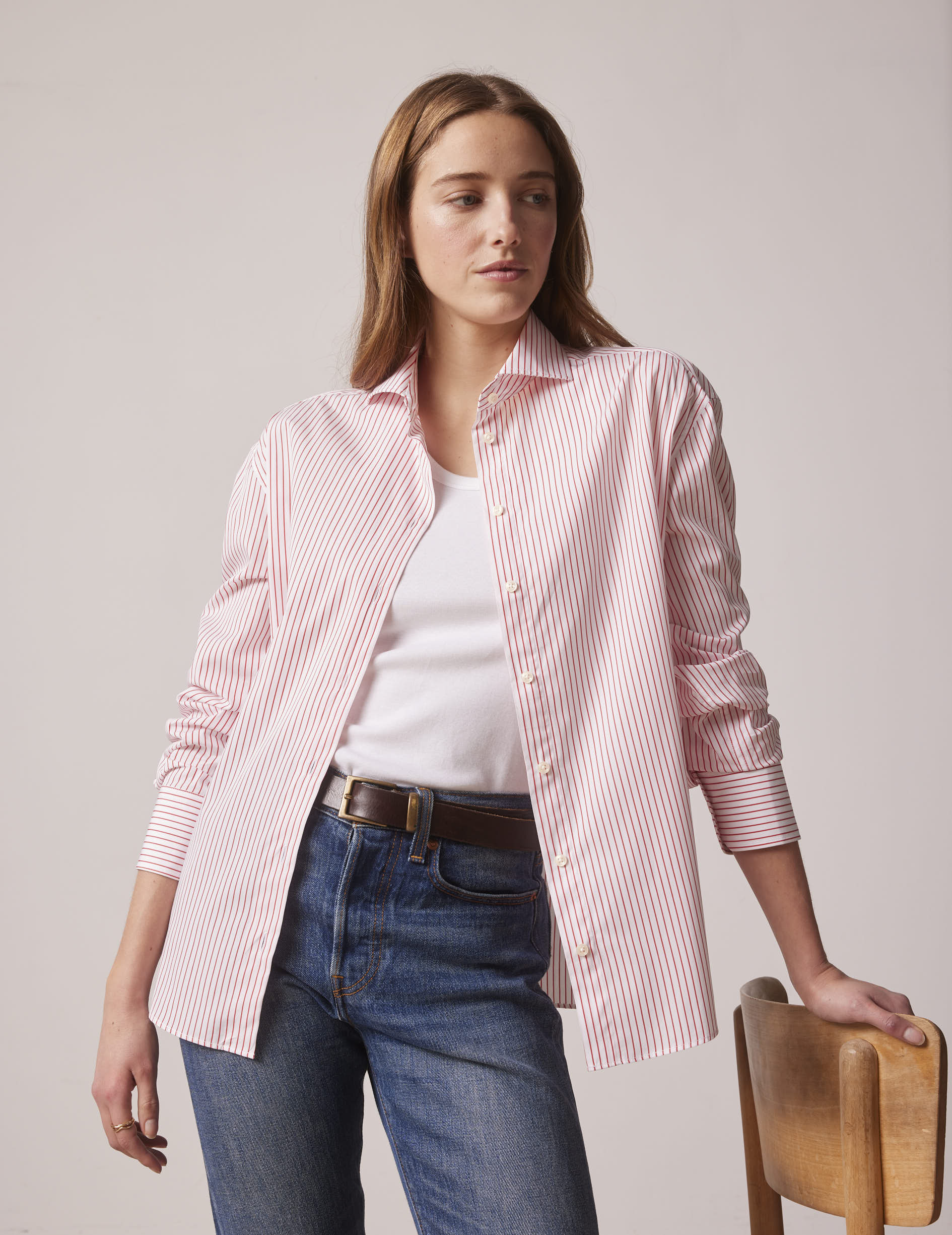 Chemise Linda rayée rouge - Popeline - Col Italien