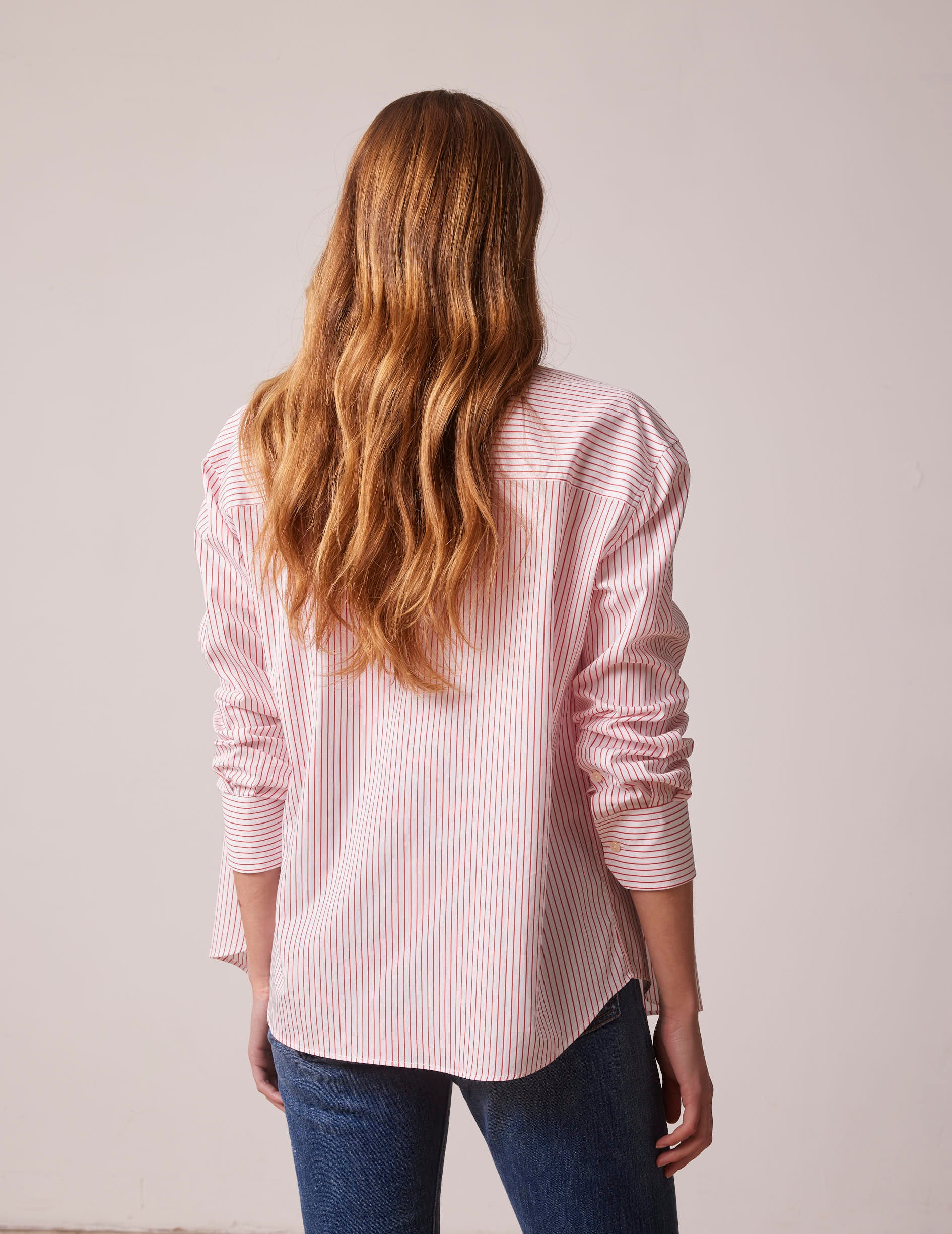 Chemise Linda rayée rouge - Popeline - Col Italien
