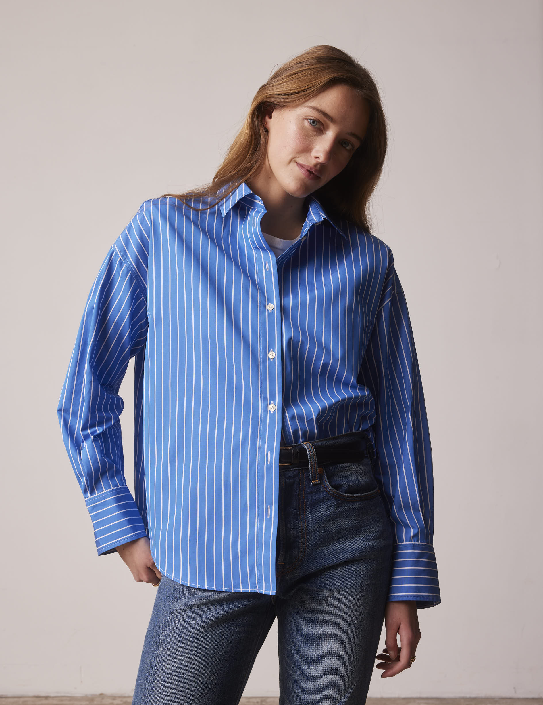 Chemise oversize Lizandra rayée bleue - Popeline - Col Chemise