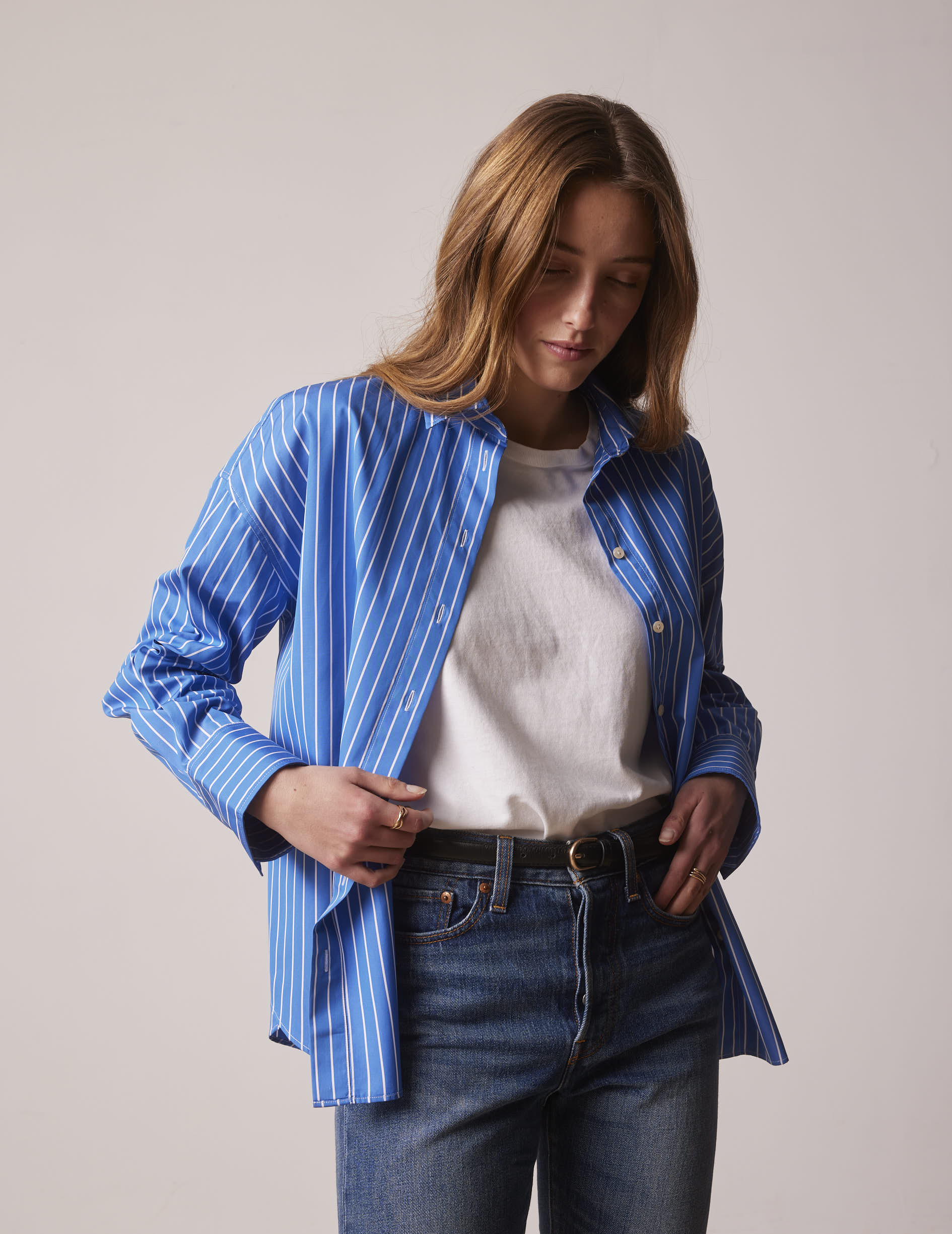 Chemise oversize Lizandra rayée bleue - Popeline - Col Chemise