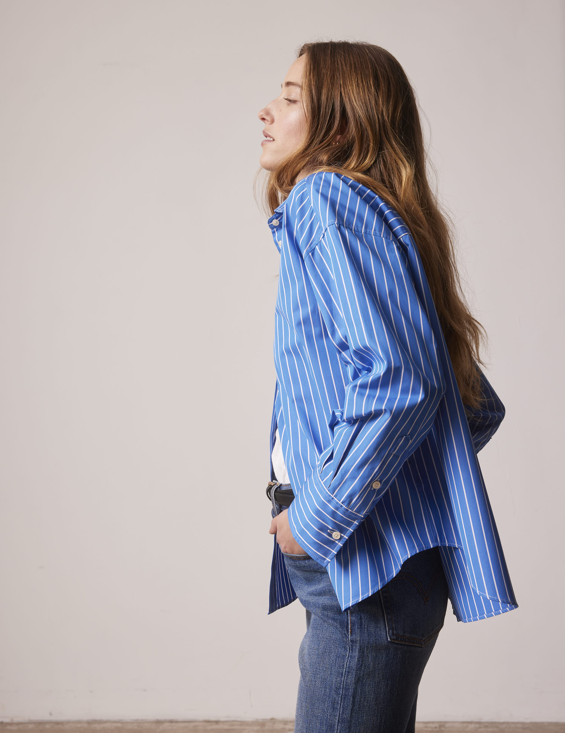 Chemise oversize Lizandra rayée bleue - Popeline - Col Chemise