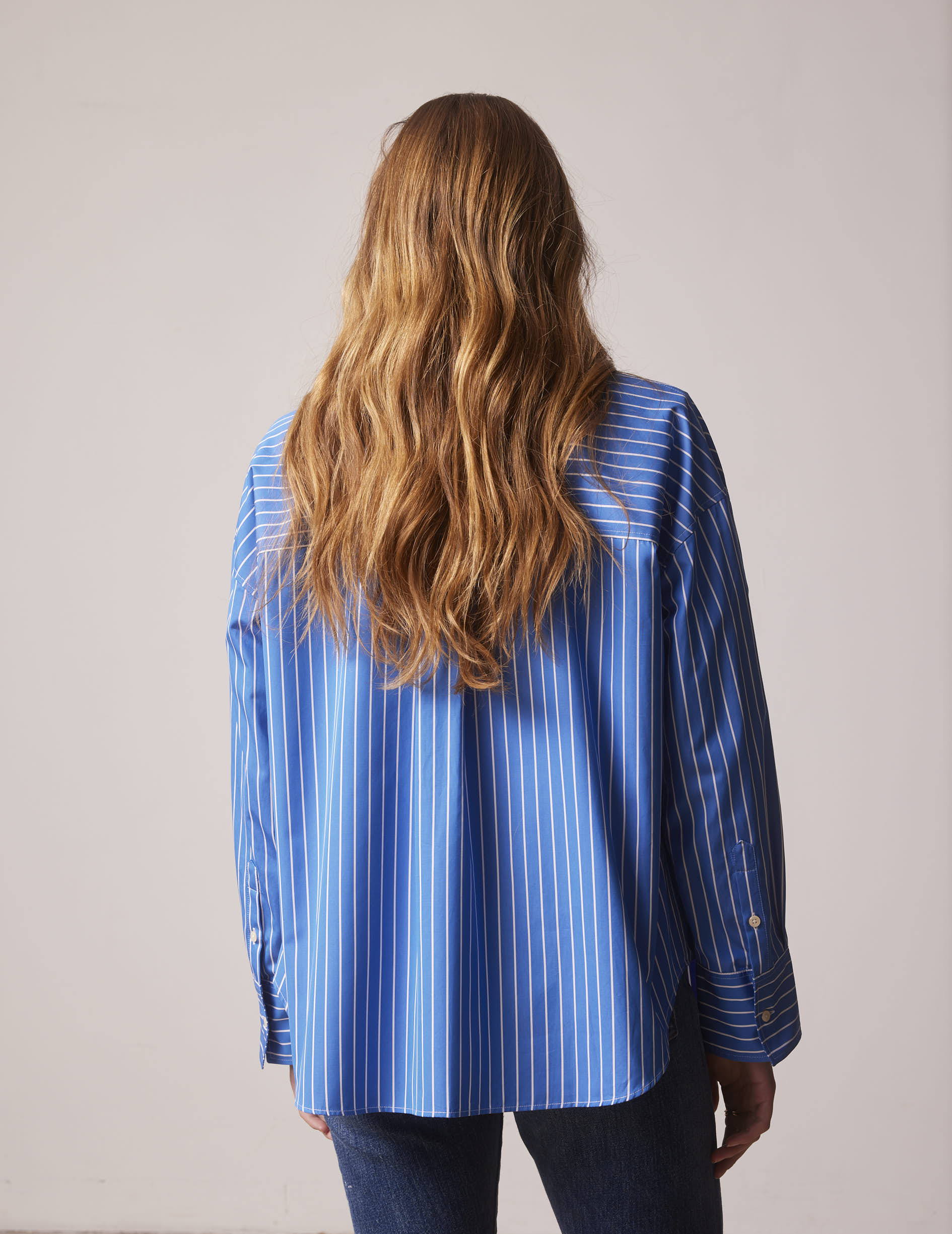 Chemise oversize Lizandra rayée bleue - Popeline - Col Chemise